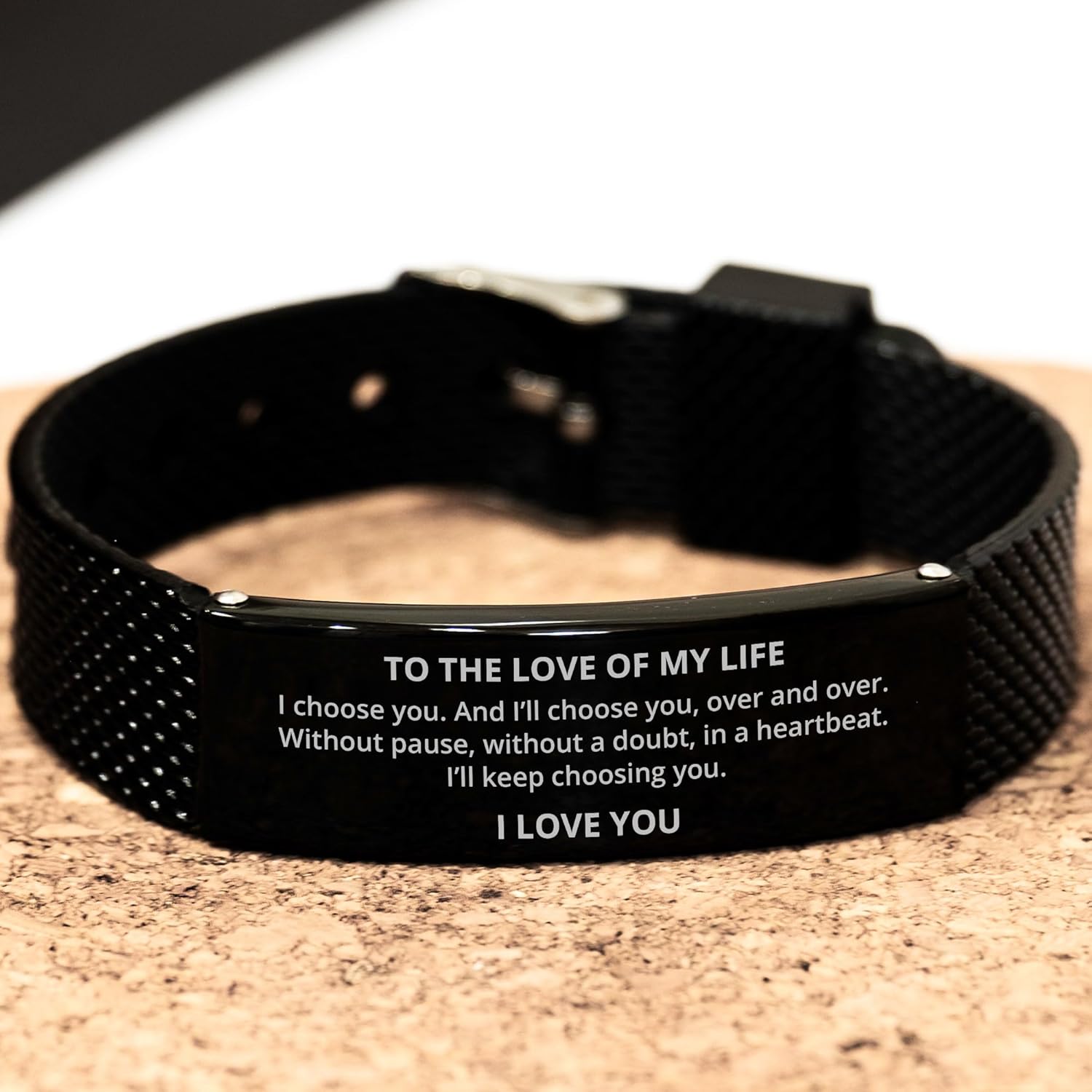 DARIN GIFT To The Love of My Life Black Shark Mesh Bracelet Gifts For Him Her - I Choose You and I'll Choose You Over and Over - Engagement Wedding Valentines Day Christamas Birthday Gifts