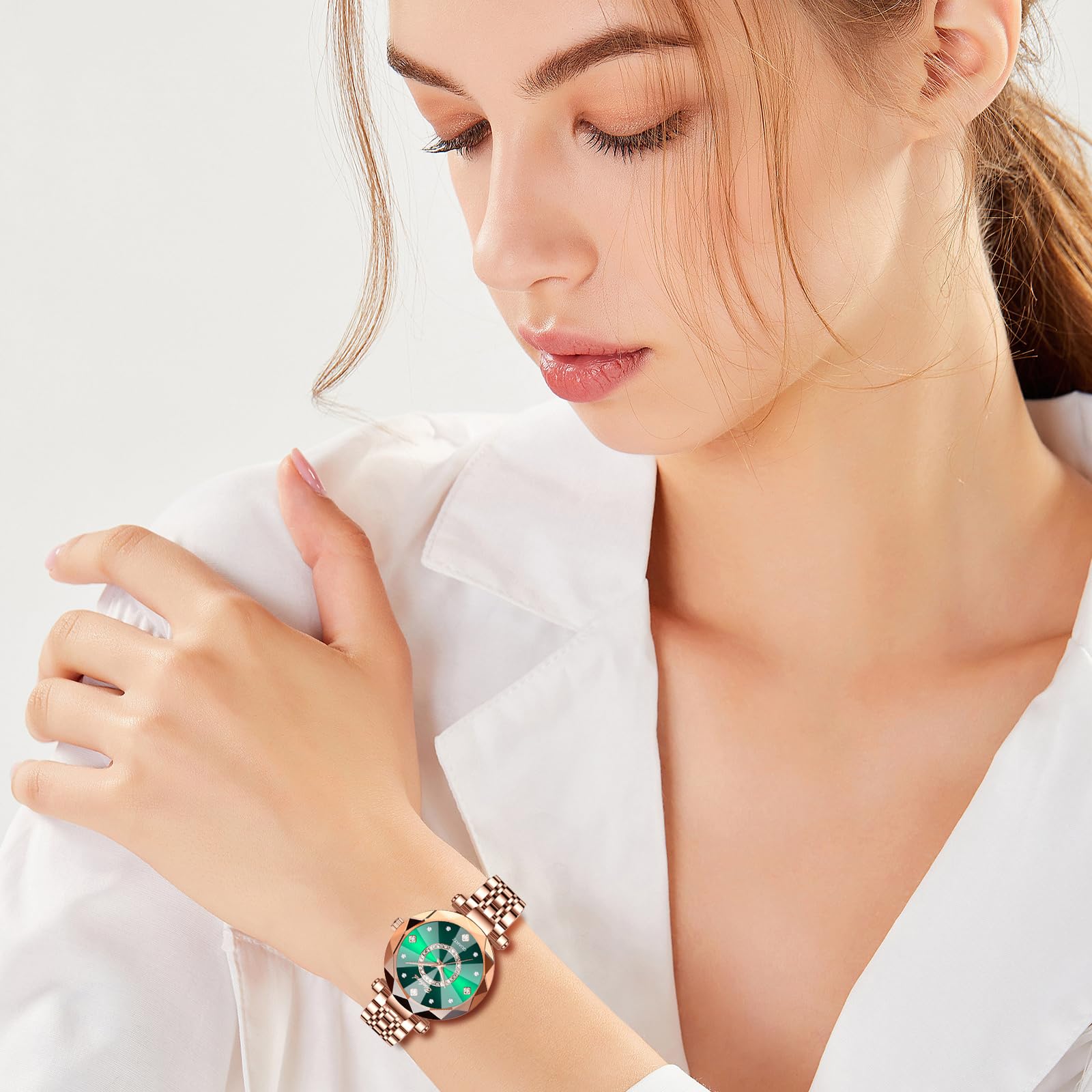 JewelryWe Zegarek damski mały zegarek ze stali nierdzewnej 30 m wodoszczelny analogowy zegarek kwarcowy damski wąska bransoletka ze stali nierdzewnej luksusowy ultracienki zegarek z fasetowanym szkłem