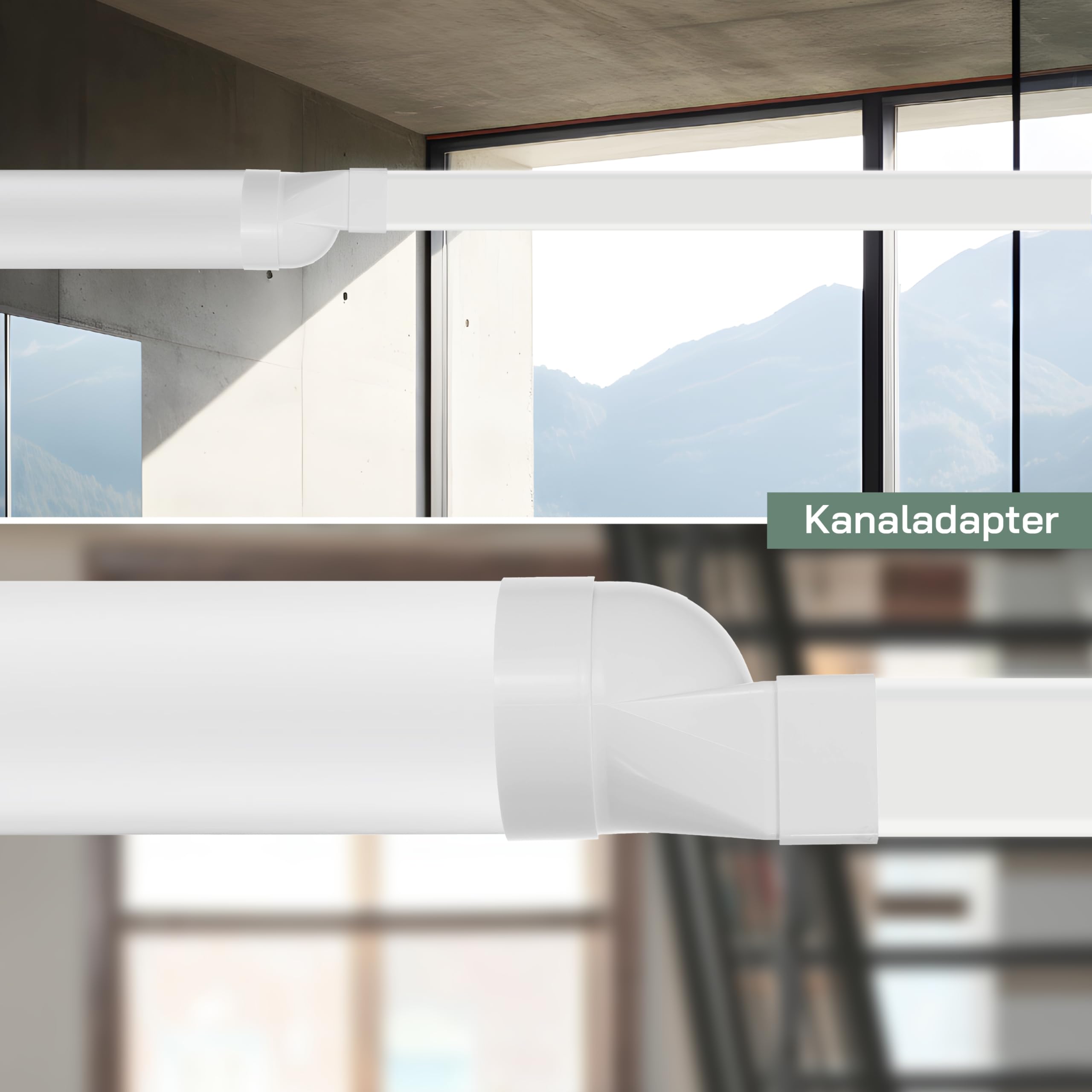 Sistemas de Ventilación conector rectangular plano de 110 x 55 mm a conducto redondo de Ø100 mm con entrada corta horizontal de tubería, acoplamiento de salida - para calefacción y refrigeración
