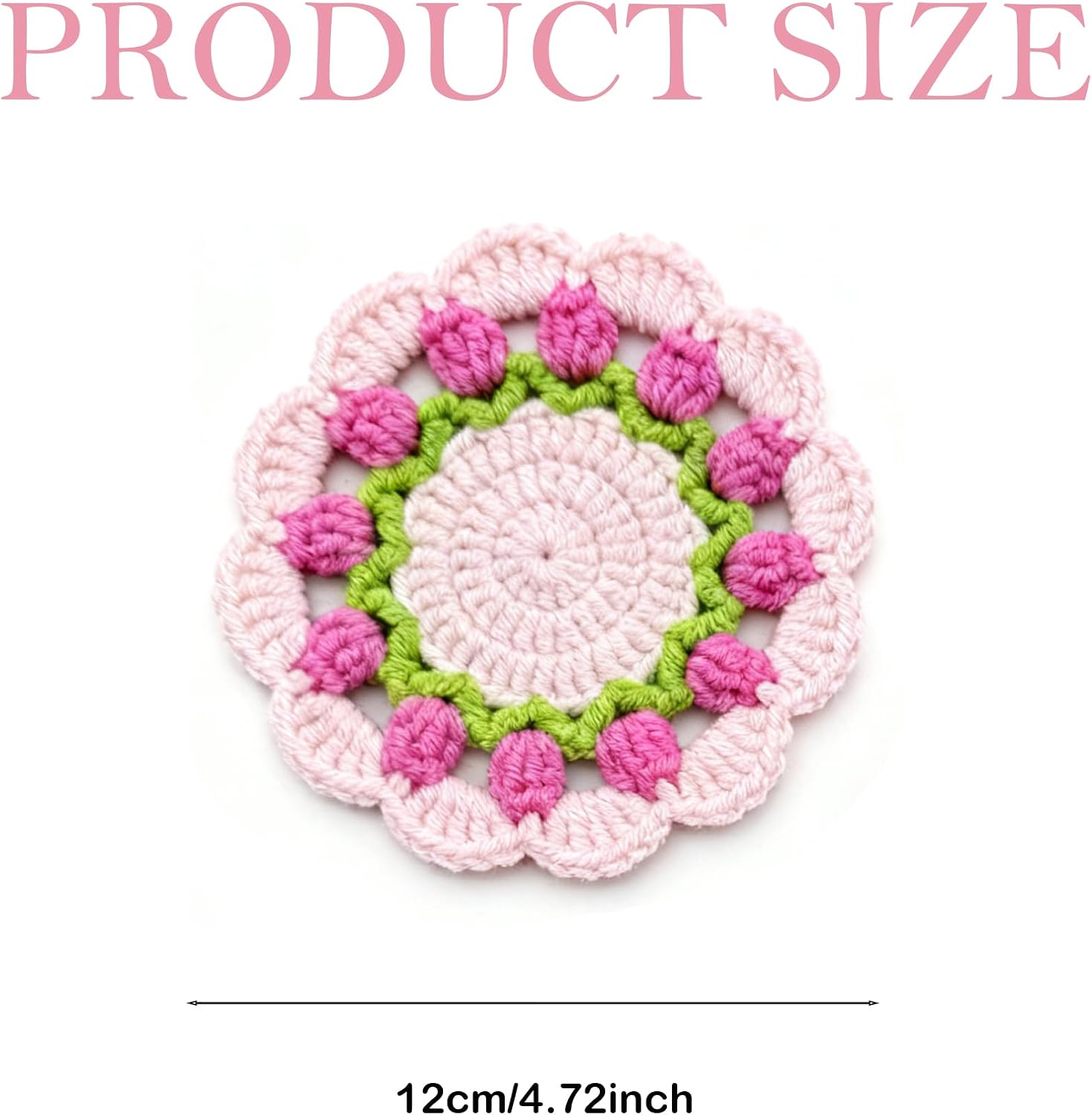 Flower Crochet Coasters Set of 4, Cute Handmade Crochet Coasters Rose Design for Drink Office Coffee Table Home Decor (Flower)