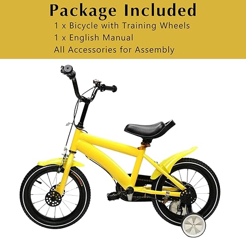 Miniatura 8 de Goudergo Bicicleta de aleación de acero al carbono amarilla de 14 pulgadas, bicicleta ajustable para niños, bicicletas con ruedas de entrenamiento