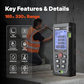 Black Canyon Laser Measuring Tool, 330ft High Accuracy 1/16 (2 mm) Laser Measure with Multi-Mode, Self-Calibration, Backlight & 99 Memory for Indoor/Outdoor Use