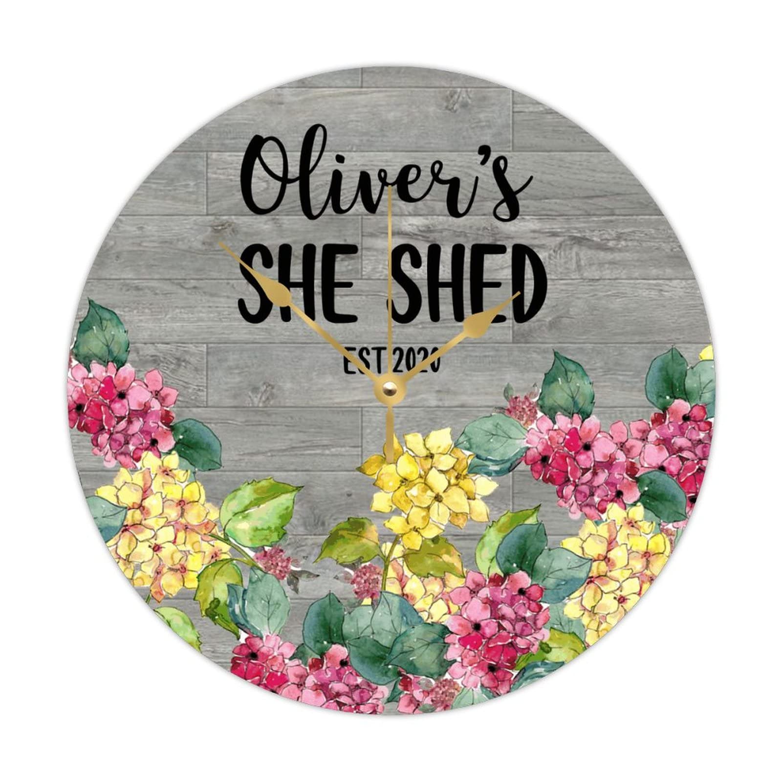 Horloge personnalisée en bois ronde à motif floral pour un cadeau unique