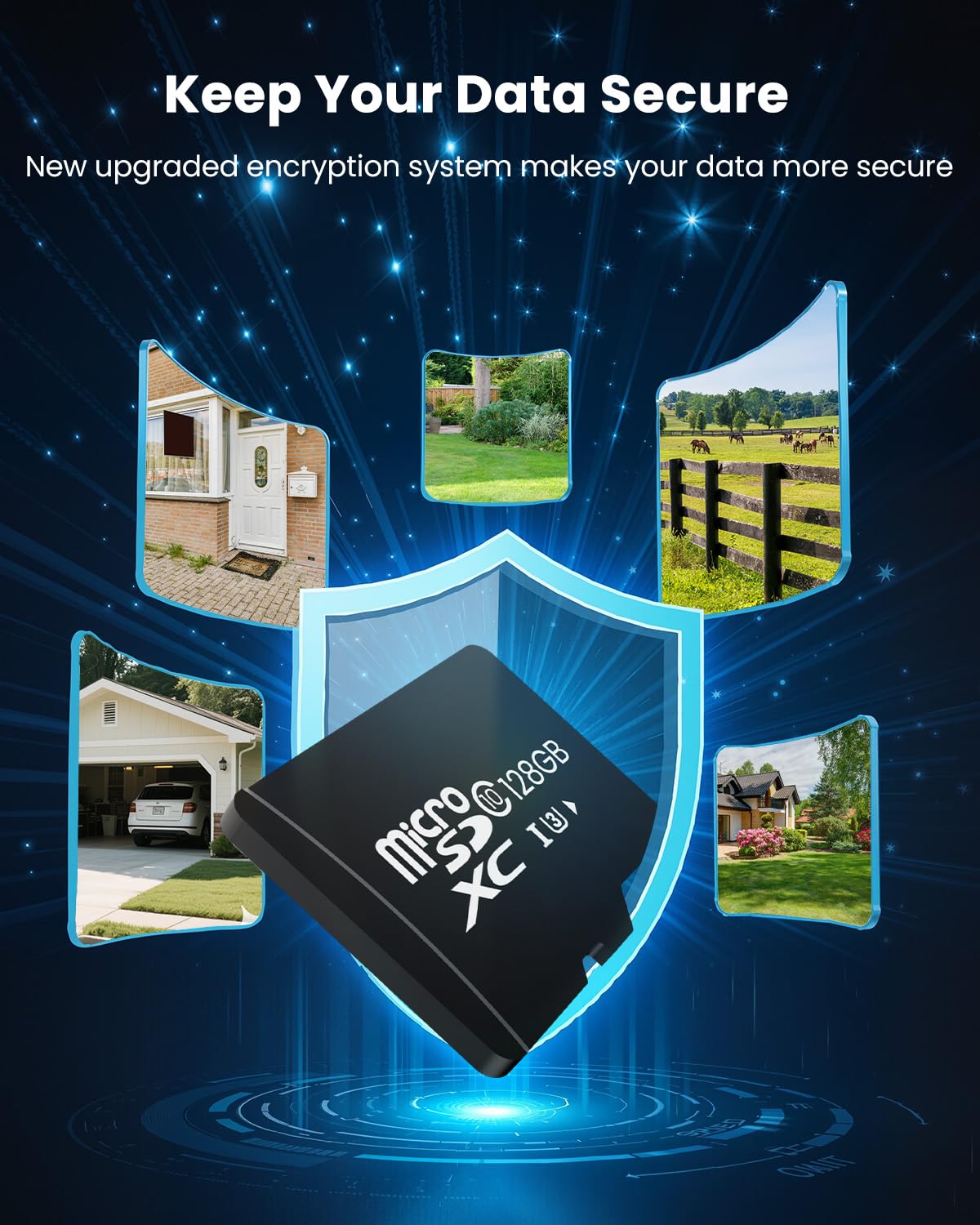 Carte Micro SD 128 Go pour caméras de sécurité, vitesse de lecture jusqu'à 100 Mo/s, C10, U3, V30, A1, carte mémoire pour caméra de sécurité, Dashcam, noir