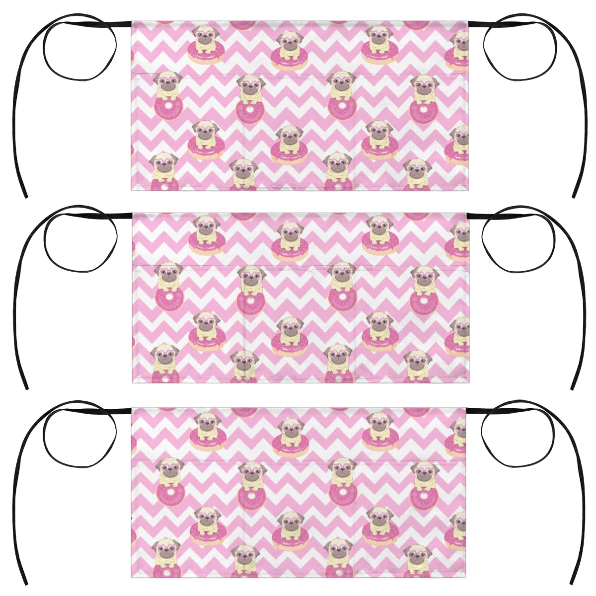 bisibuy Cute Dogs Donuts Waitress Waiter Server Short Aprons Pink Half Aprons for Women Men with 3 Pockets Stylish Waist Apron for Waitress Bartender Barista Restaurant Bistro Cafe Bars 3-Pack