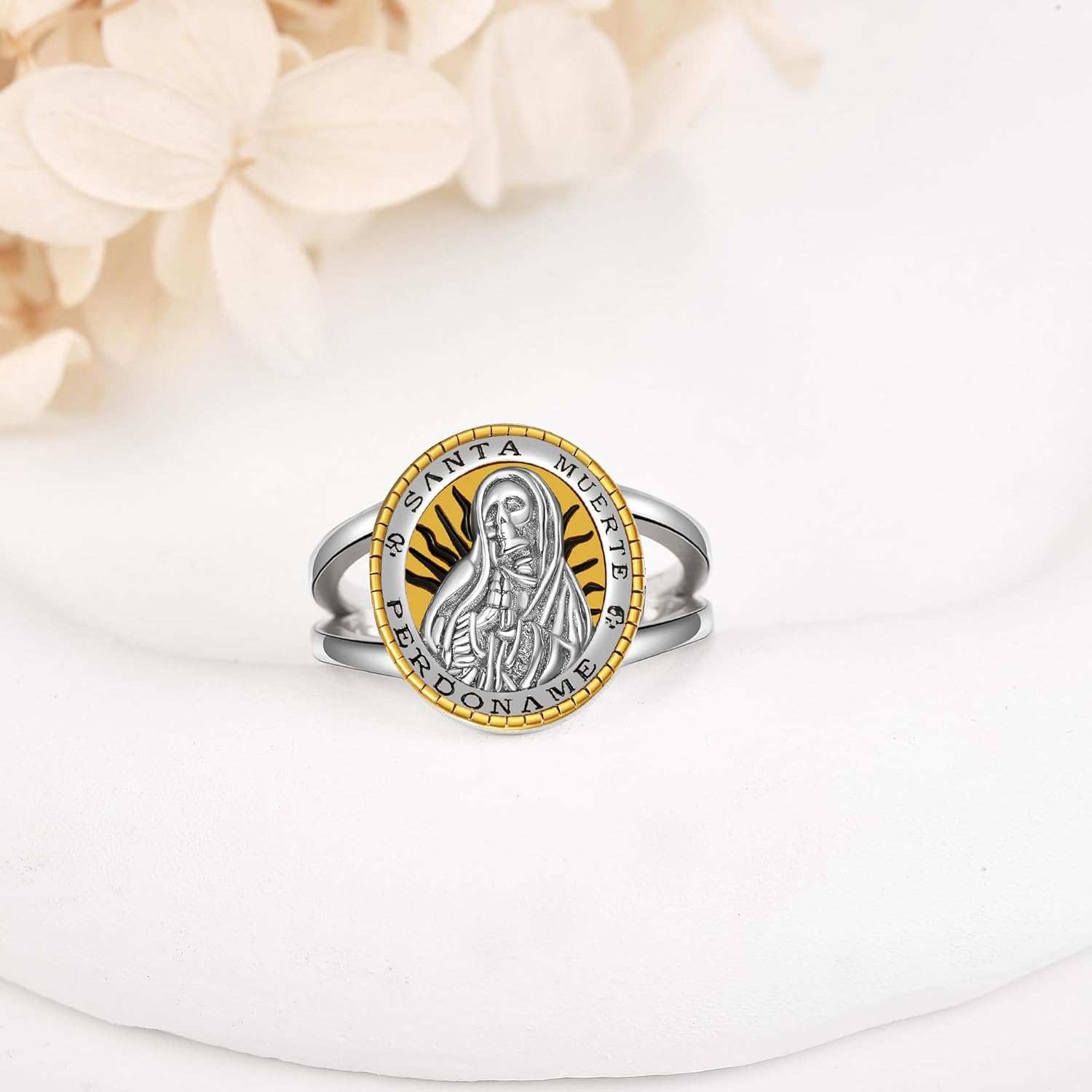 YAFEINI Santa Muerte Rings 925 Sterling Silver Santa Muerte Rosary Jewelry Gothic Rings 6 7 8 9