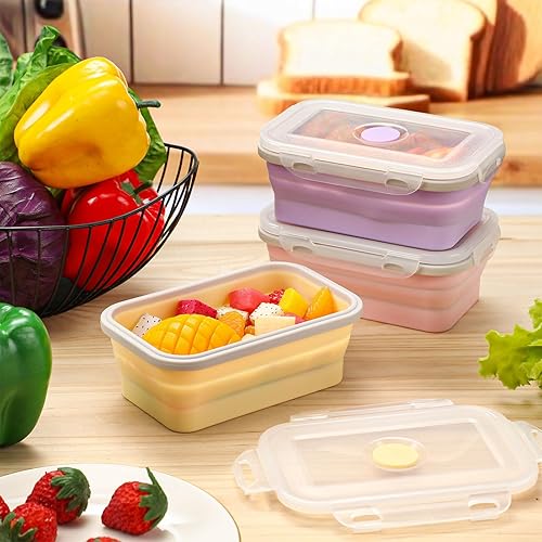 Vista 33 de Mifoci 6 Pcs Silicone Containers for Food Collapsible Food Storage Containers with Airtight Lids Stacking Leftover Foods Storage Lunch Box for