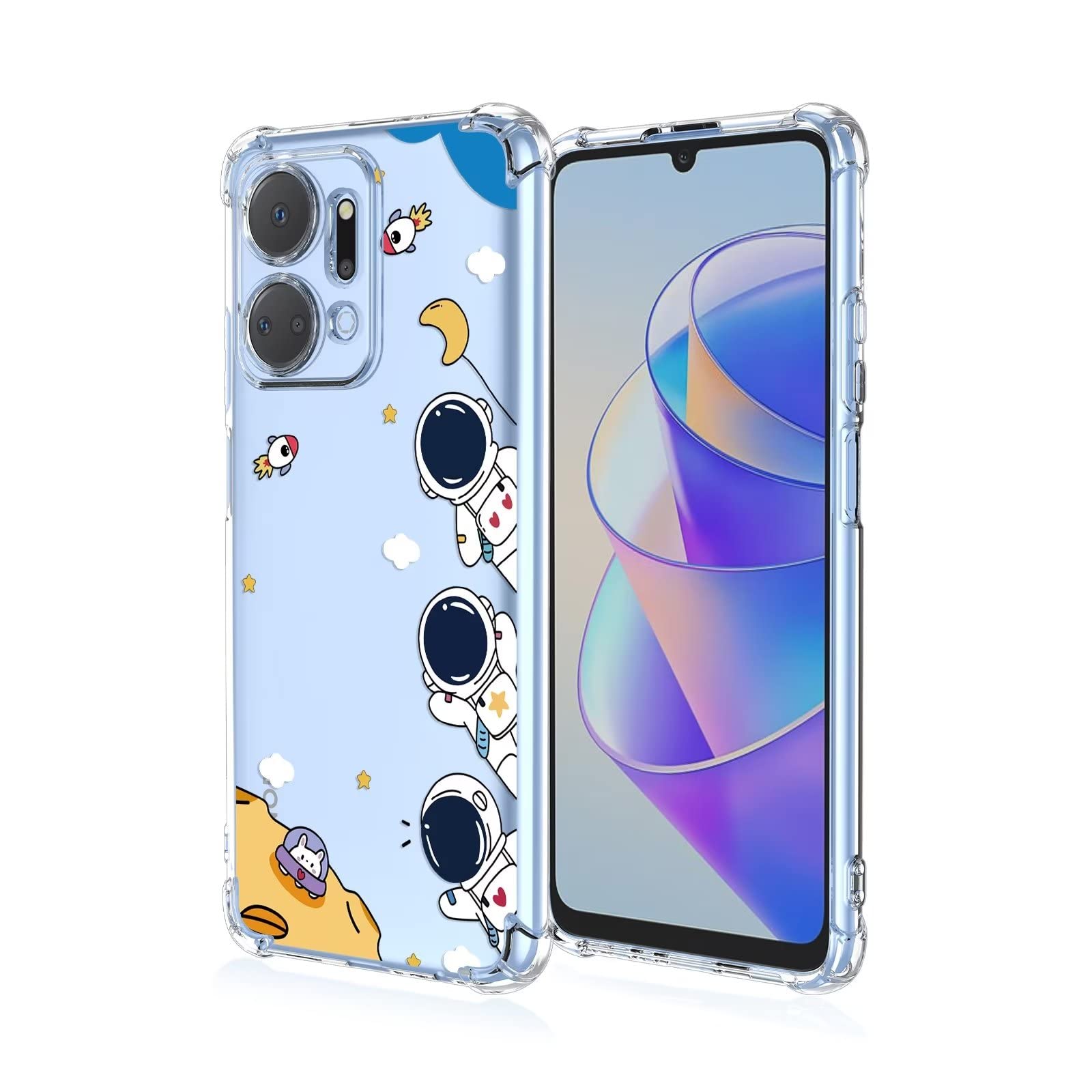 Dedux Custodia Cover per Honor X7a, Custodia in Vetro Temperato Cielo Stellato + Morbida Protettivo TPU Case Cover. Fiori Rosa