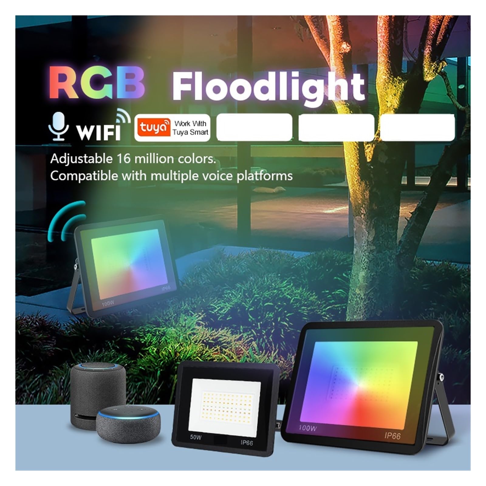 MINING Proiettori per esterni, Proiettore RGB Luci Natalizie Proiettore A Led For Esterni APP Controllo Vocale Illuminazione Esterna A Led For Giardino(50W)