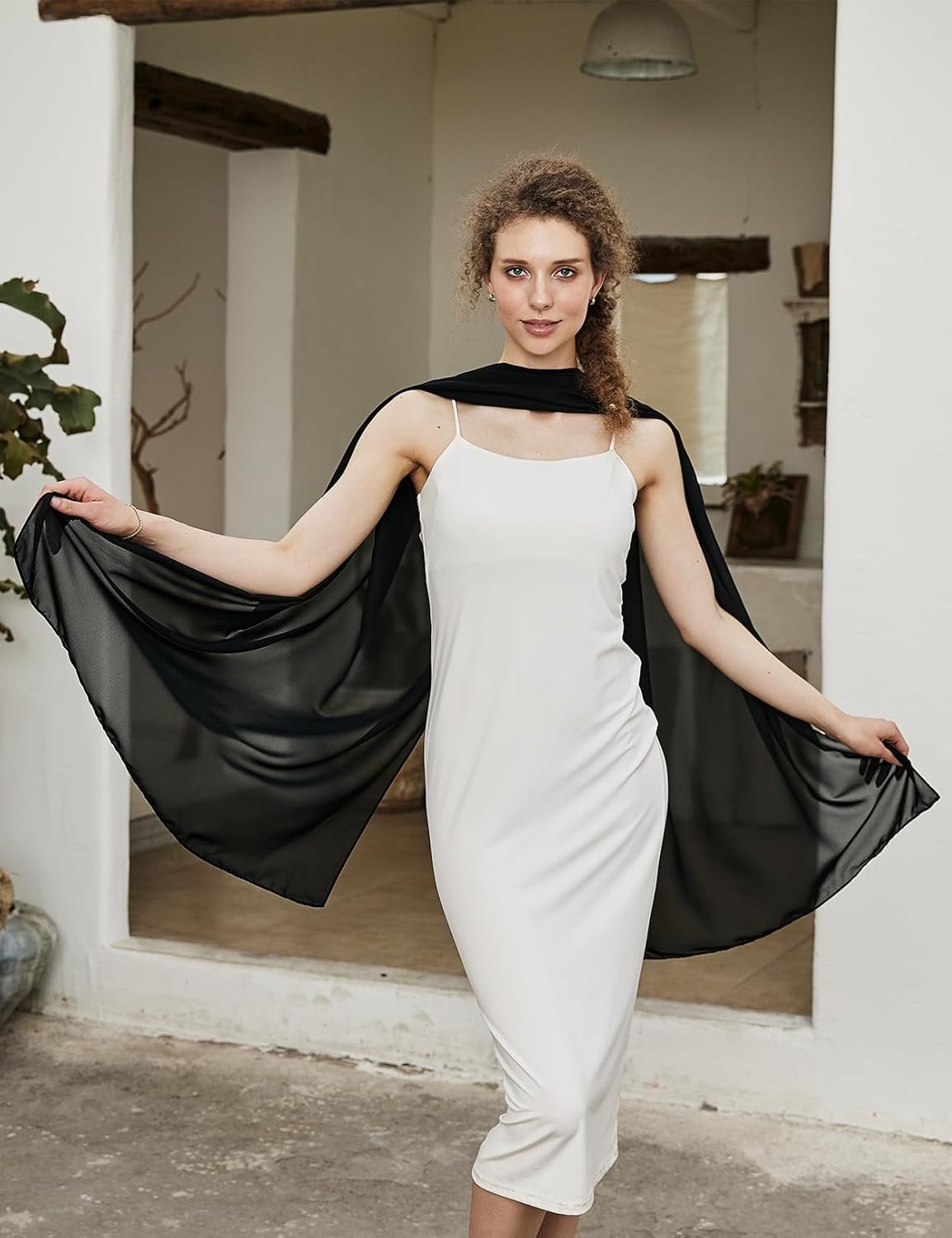 Chiffon Cape Shawl Wrap Scarf 3 Ways to Wear Elegant Sheer Capelet for Evening Dresses Weddings Parties - Image 4