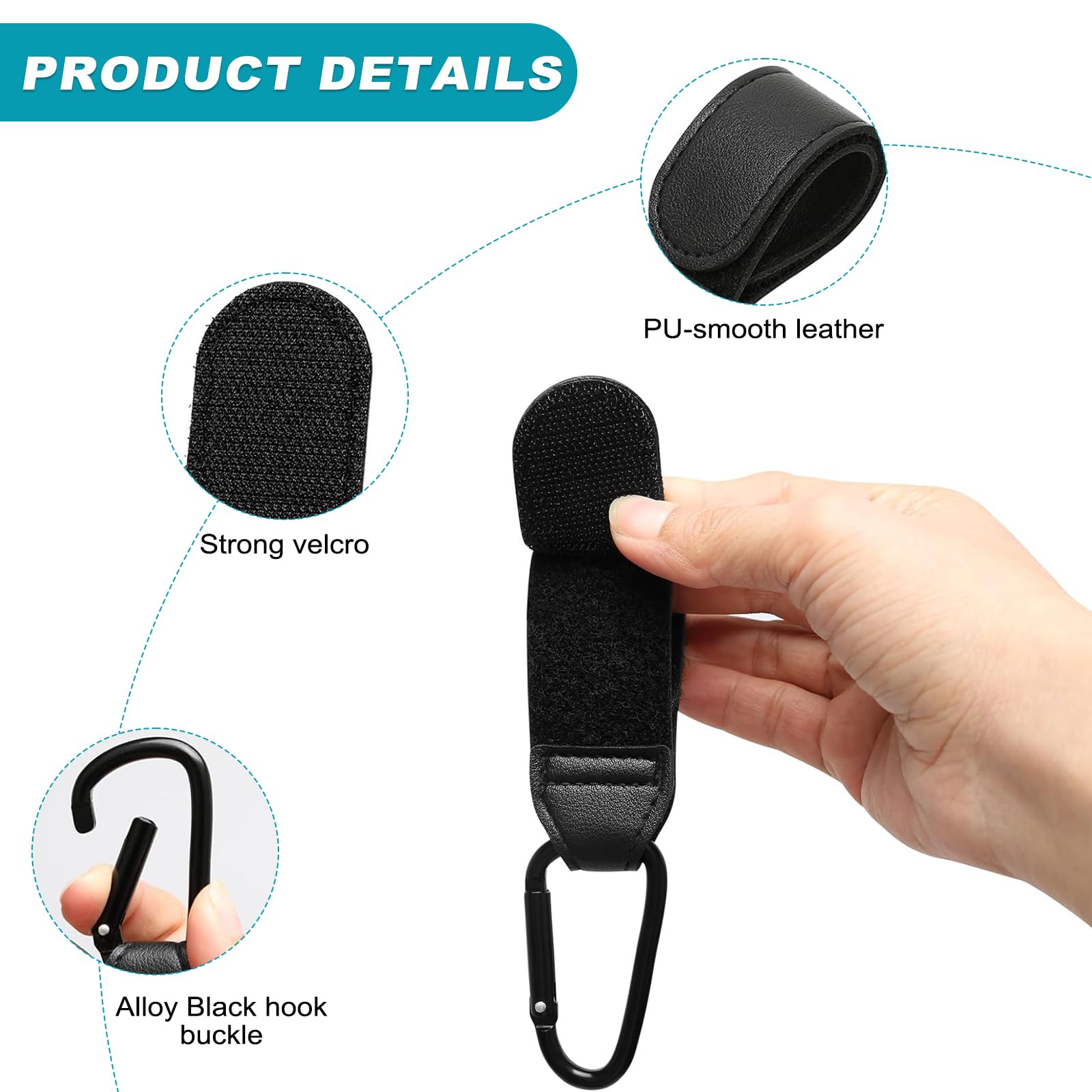 4Pcs Leather Buggy Clips, Universal Pram Hooks Pram Clips Pram Accessories - Image 3
