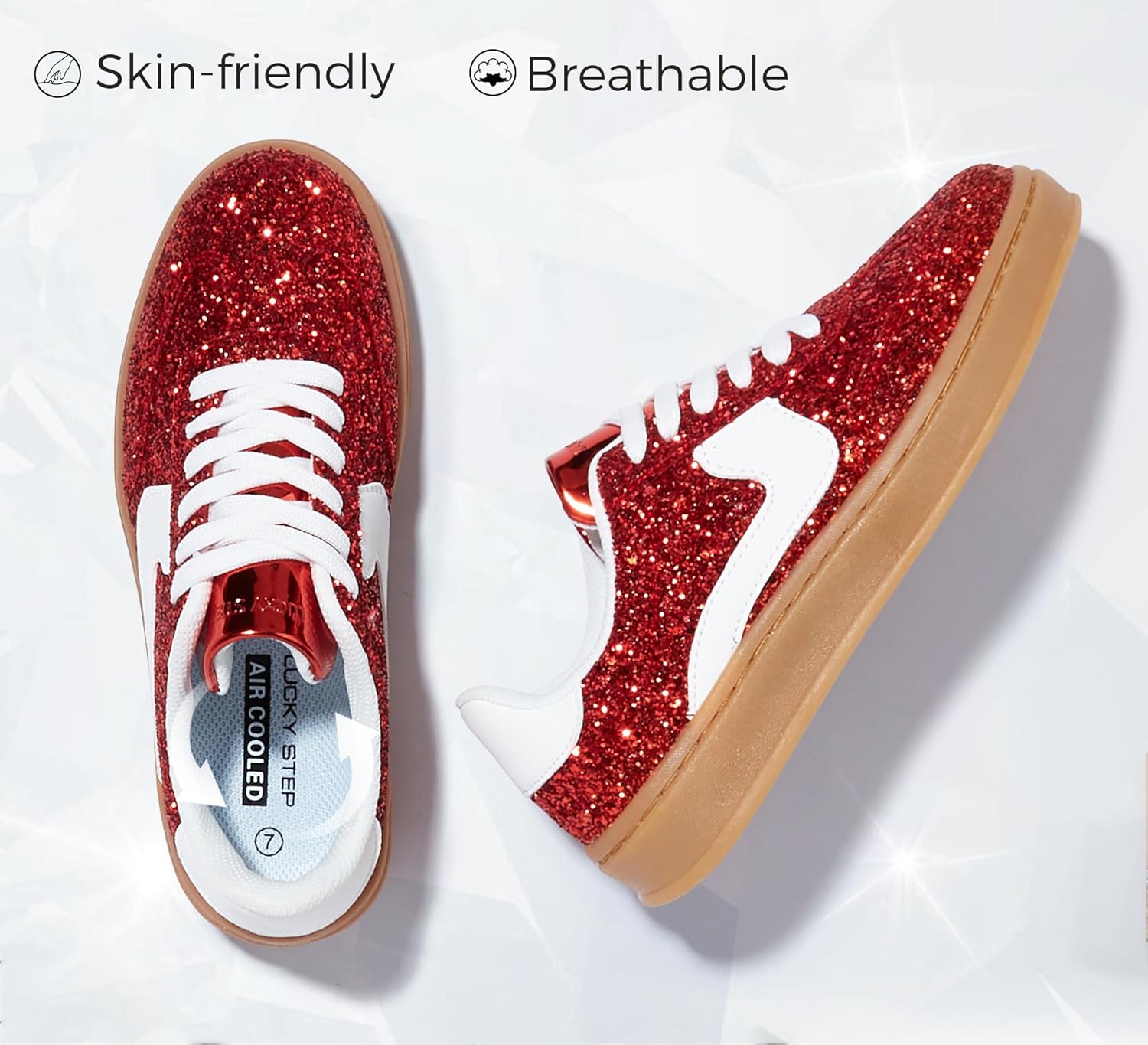 LUCKY STEP Women's Glitter Sneakers Fashion Retro Casual Sparkly Bling Shiny Dressy Bedazzled Bridal Wedding Anti Slip Walking Shoes - Image 5