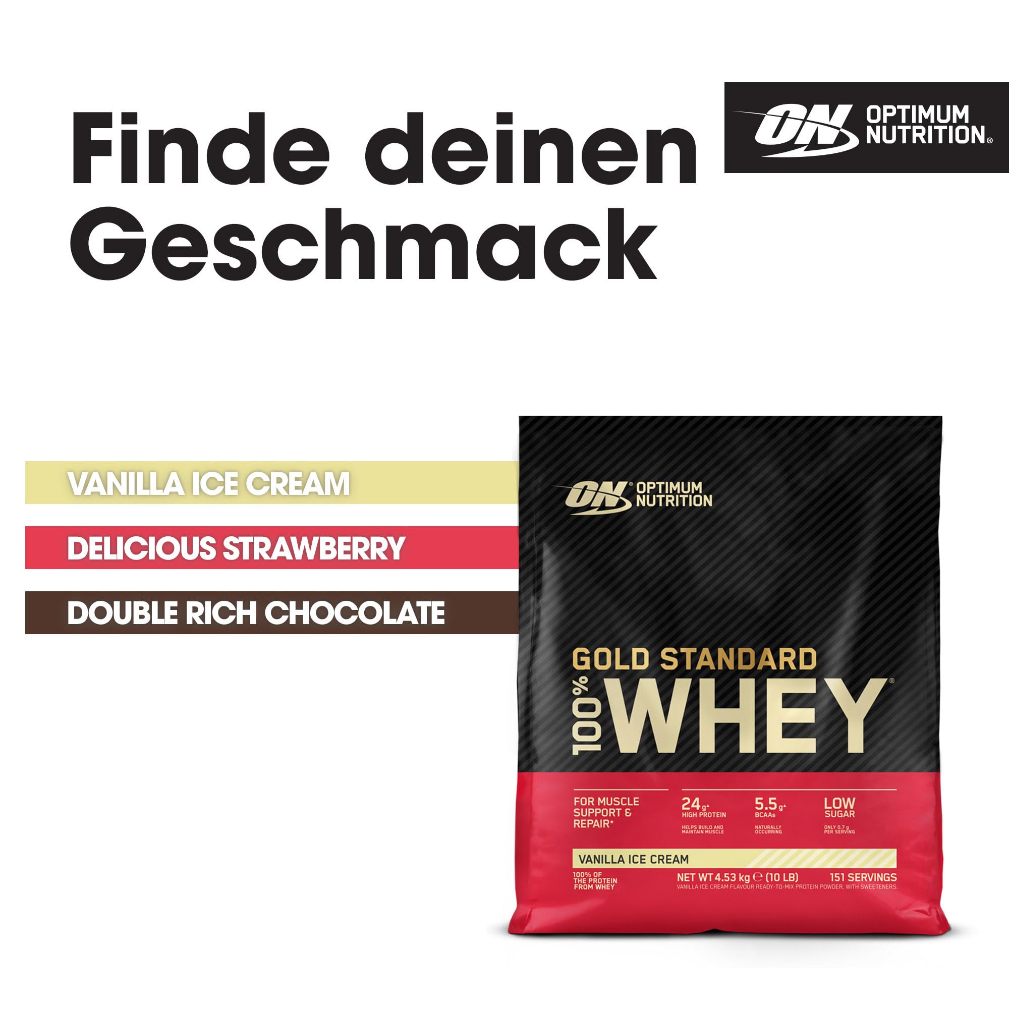 Optimum Nutrition Gold Standard 100% Whey, Proteinpulver, Geschmack Vanilla Ice Cream, 4.53kg, 151 Portionen