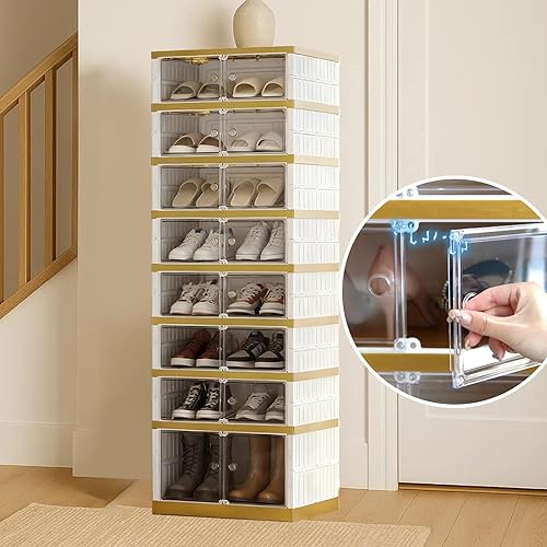 Miniatura 5 de Zapatero plegable organizador de cajas de almacenamiento plegables para zapatos, 9 niveles y 18 pares de zapatillas, zapatero plegable con puerta