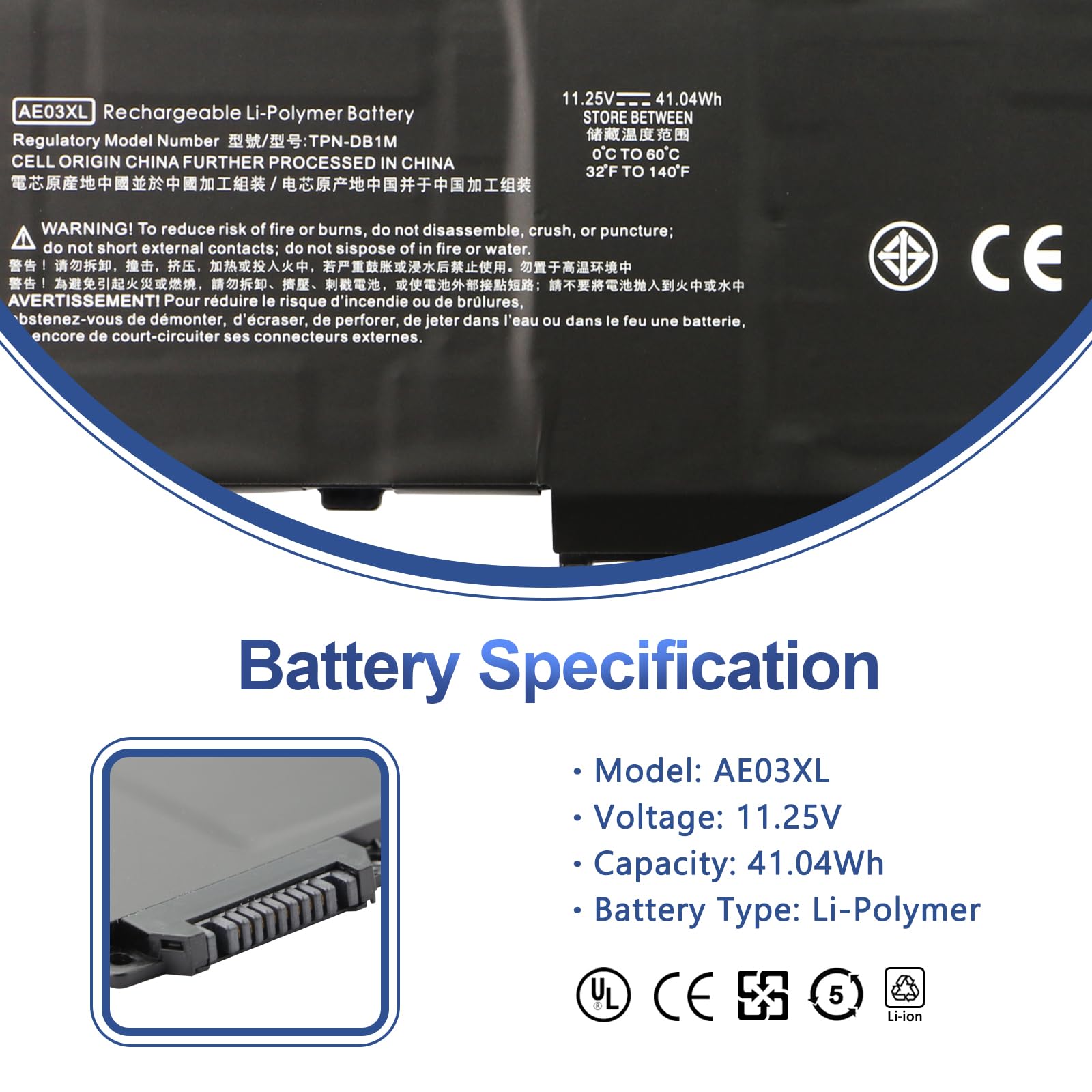 ANTIEE 41.04Wh AE03XL Laptop Batterie Compatible avec HP 240 250 G10 14-EP,15 A11U A11UD GF66 11UD GF76 11UE Pulse 240 G10 84K99PA 834B4PA 834B2PA 85A19EA 836J6PA HSTNN-OB3E TPN-DB1N 11.25V