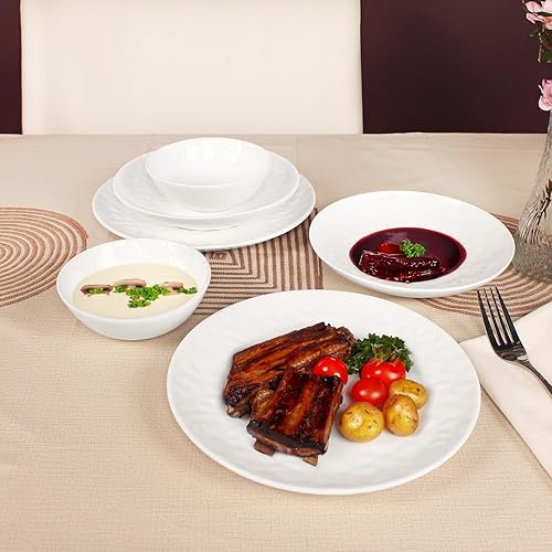 Miniatura 8 de Creativity Home Juego de vajilla de 12 piezas. Platos, fuentes, cuencos, servicio para 6, cupé de porcelana blanca (servicio para 4 (12 piezas)