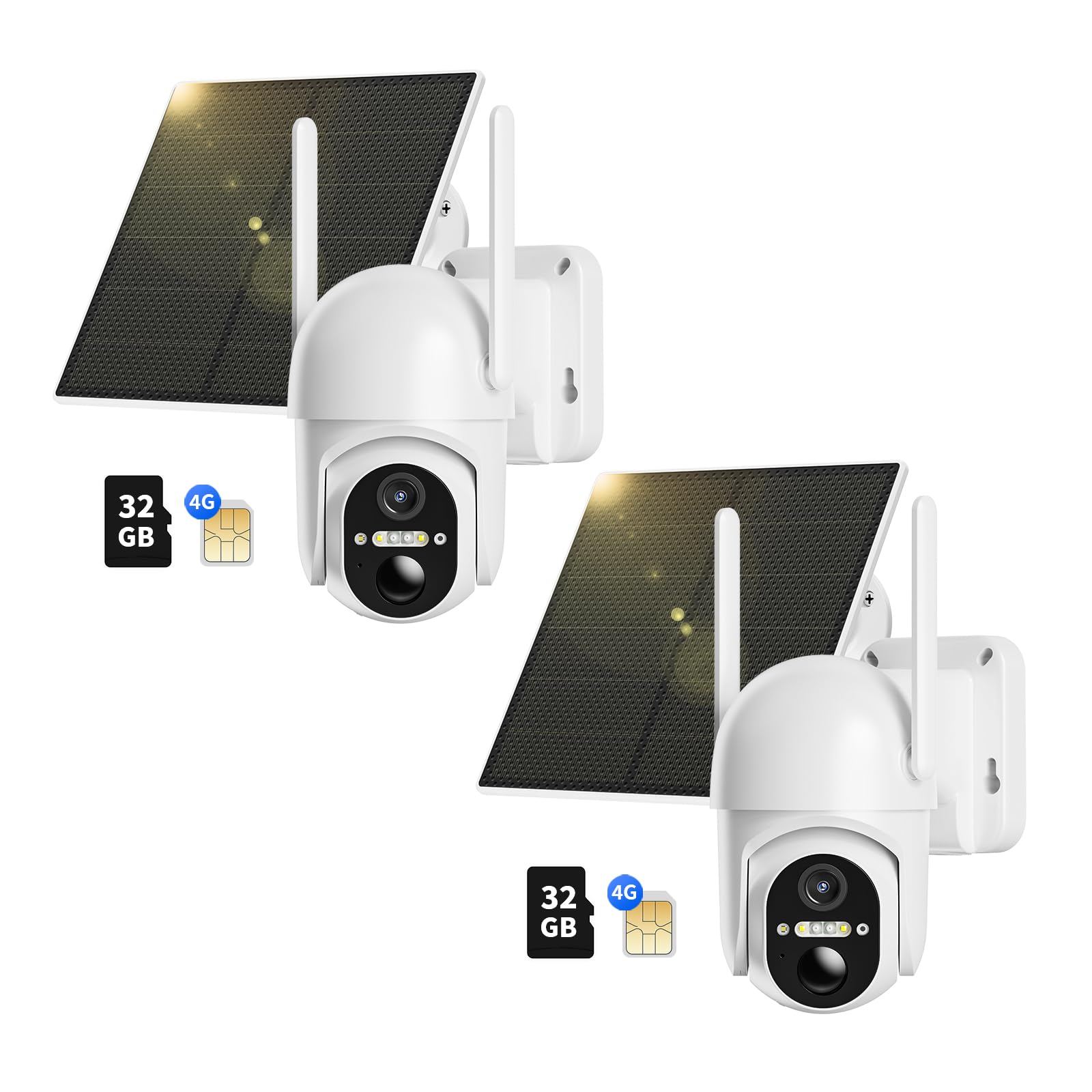 Telecamera Esterna 4G LTE Con Scheda SIM E 128GB - 2K,360&deg;, Pannello Solare, Visione Notturna A Colori, PIR, IP66