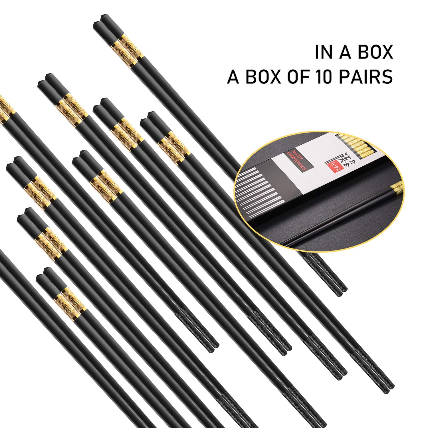 20 Pairs (40 Pcs) Luxury Reusable Chopsticks – Sleek and Elegant – Dishwasher Safe and Reusable Chopsticks – Anti-Skid and Non-Slip Long Chopsticks – For Home, Office, Restaurants, Gatherings, Etc. — Amazon image 5