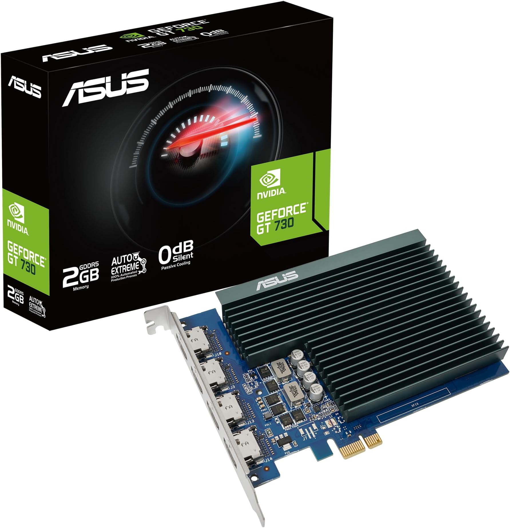 ASUS NVIDIA GeForce GT 730 Graphics Card (PCIe 2.0, 2GB GDDR5 Memory, 4X HDMI Ports, Single-Slot Design, Passive Cooling): image 1 of 2