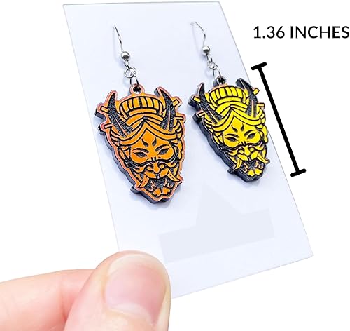 Miniatura 5 de Aretes de guerrero con máscara de geisha japonesa, idea de regalo de artes marciales, aretes de anime japonés