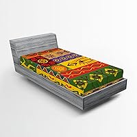 Vista 17 de Ambesonne Sábana bajera africana, estampado abstracto de líneas únicas, funda de cama con bolsillo profundo elástico para mayor comodidad