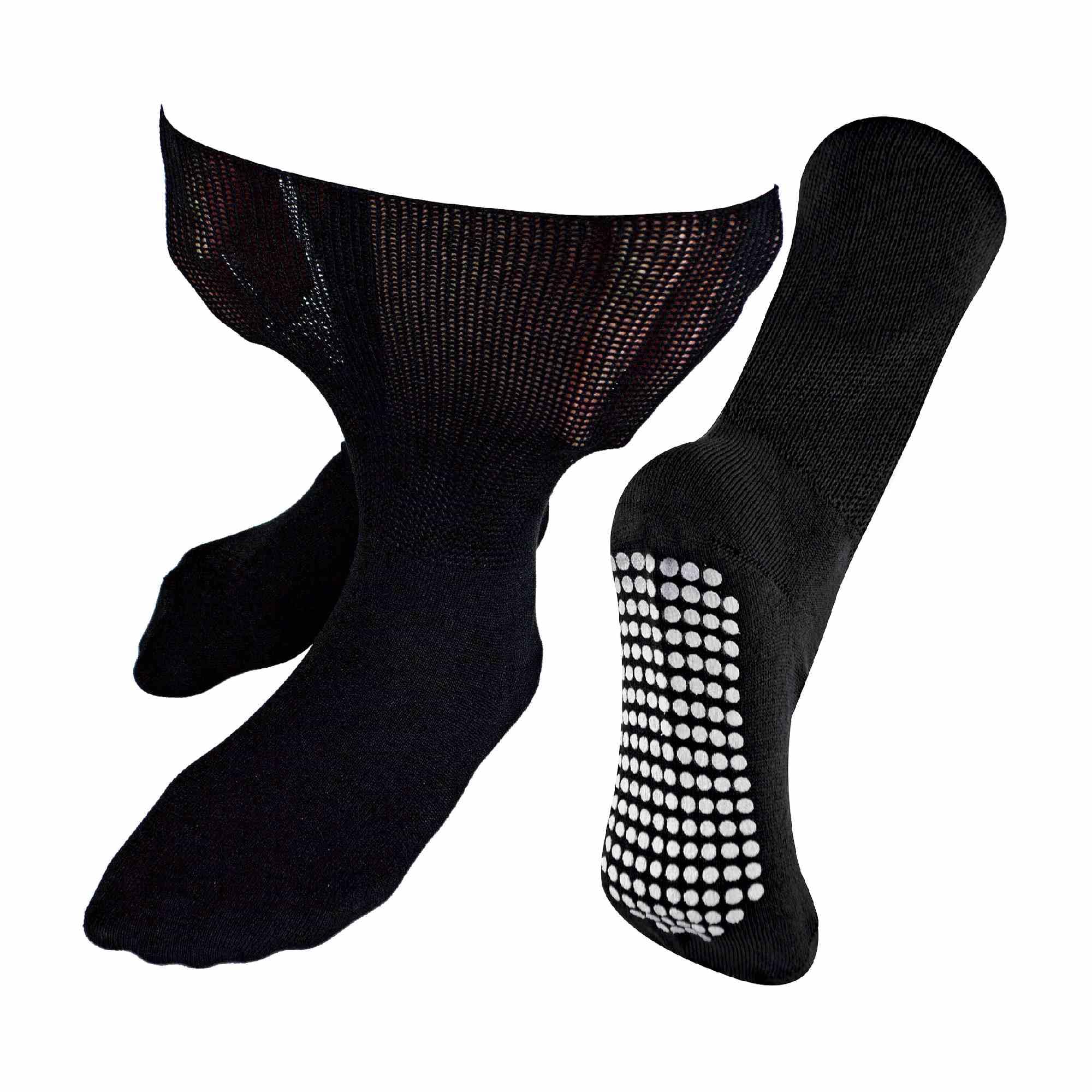 Dr.socks Men's Black Extra Wide Bamboo Oedema Socks With Non Slip Grips Swollen Feet