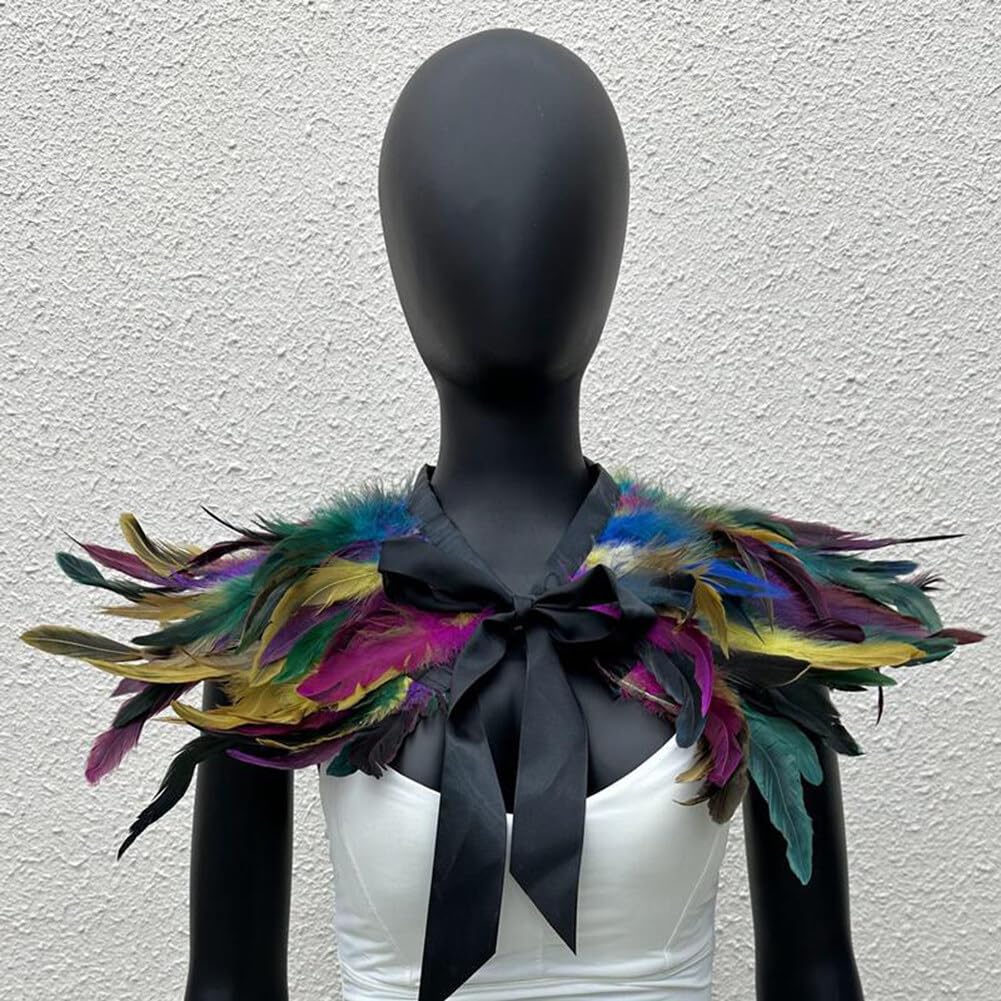 JAWSEU Châle Étole en Plumes Collier Cape Poncho Noir avec Haussement D'épaules Cape de Plume avec Collier Collier Col Châle en Plumes Gothique Costume d'halloween
