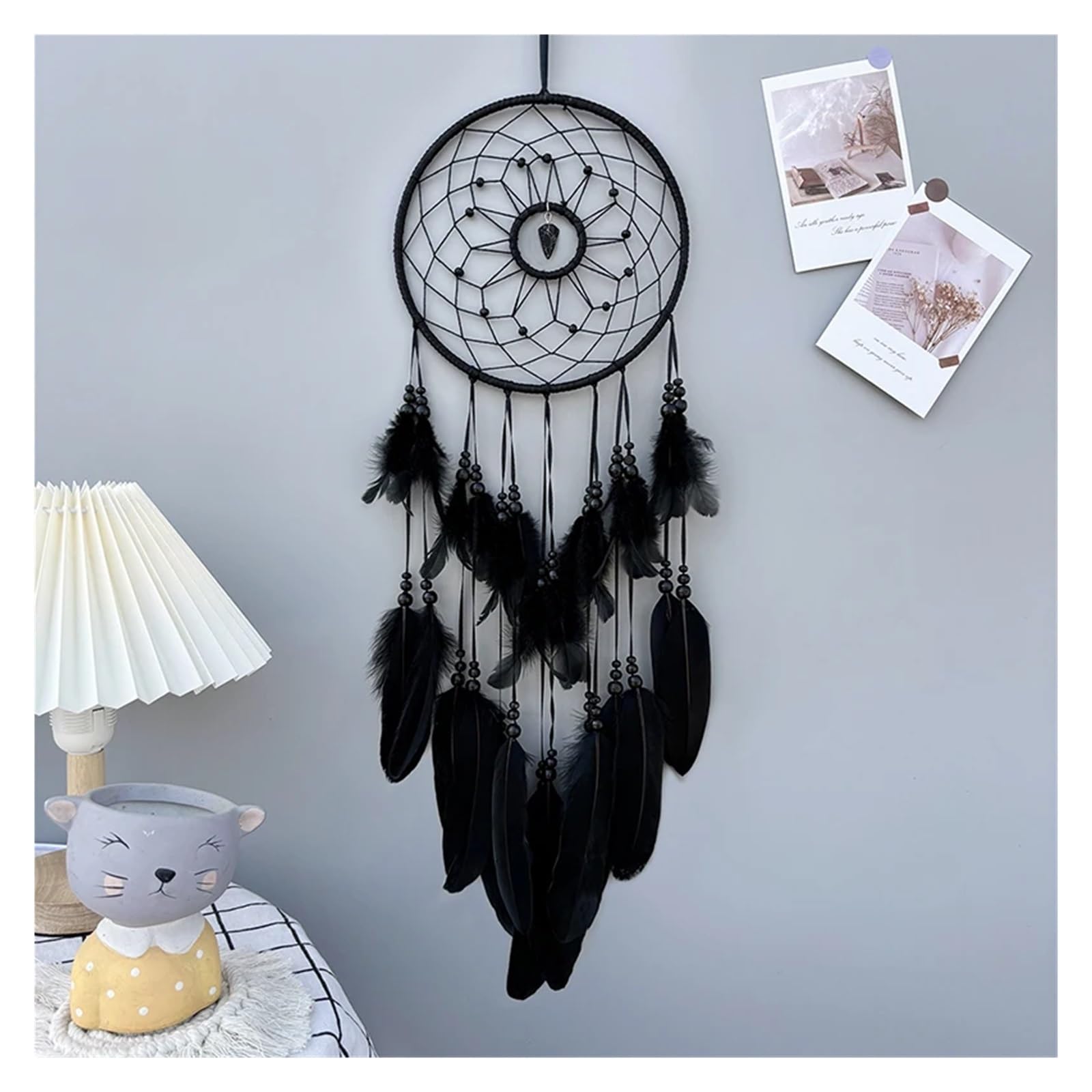 Dream Catcher Dream Catcher Handmade Feather Wind Chimes Wall Pendant Birthday Festival Bedroom Hanging Ornaments(Black)