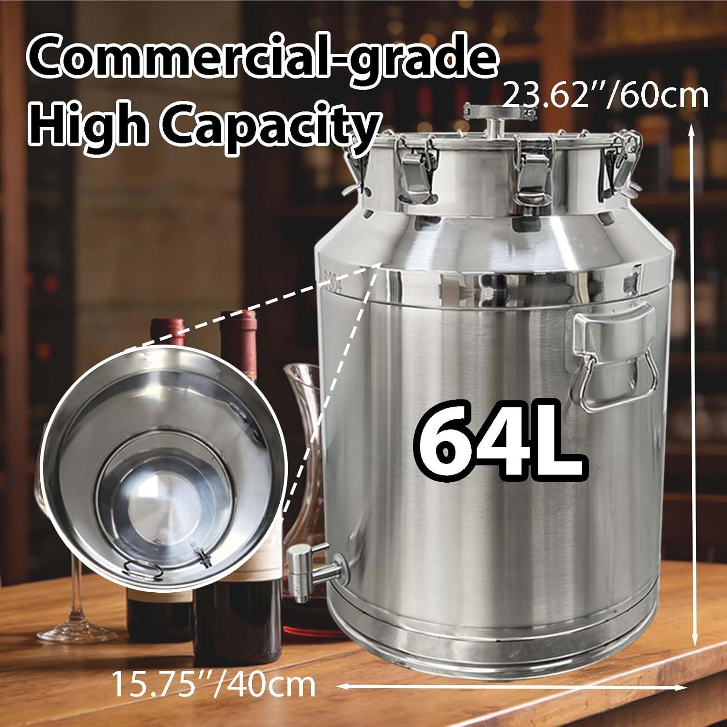 64L Fermentation Tank Stainless Steel Beer Brew Fermenter with Faucet Brewing Equipment for Wine Beer Wine Making, High Sealing Performance