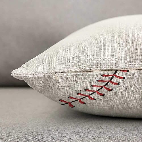 Miniatura 6 de HOSNYE Funda de almohada de béisbol con costuras de bola, costuras de encaje rojo, lino de algodón aislado para sofá, cama, sofá, automóvil, cintura