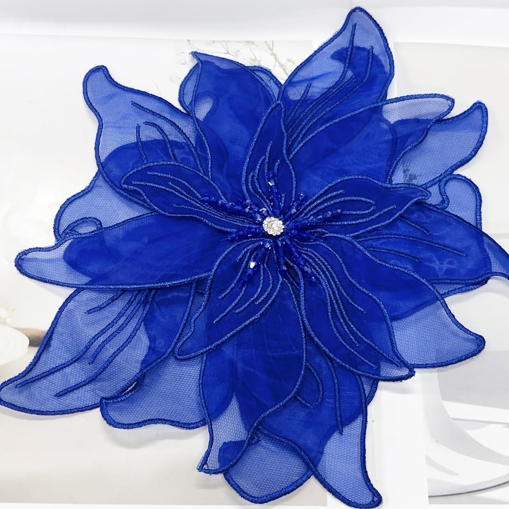 Exaggerated Organza Fabric Flower Brooch Pin for Women Girls Fashion Dainty Layered Big Beaded Corsage Boutonniere Brooches Lapel Pins Delicate Wedding Birthday Holiday Dress Accessories Jewelry Gift