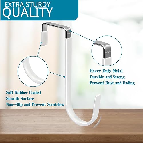 Miniatura 3 de Ganchos para colgar sobre la puerta, paquete de 8 ganchos de acero para puerta con revestimiento de goma, se ajustan a 0.7 a 1.4 pulgadas de ancho
