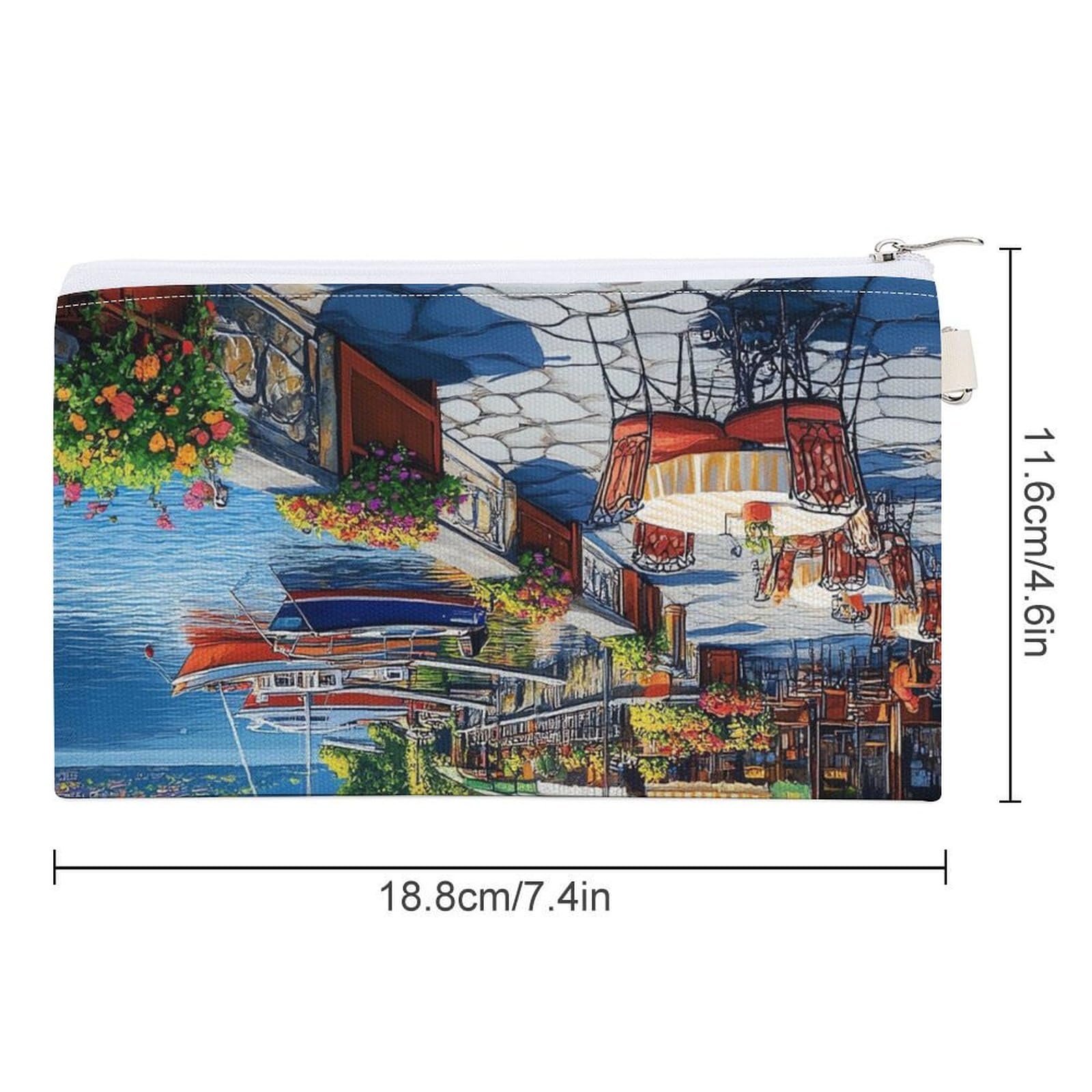 Italy Seaside Town Coin Purse Canvas Change Pouch Portable Pocket Wallet Mini Storage Bag with Zippered Keychain