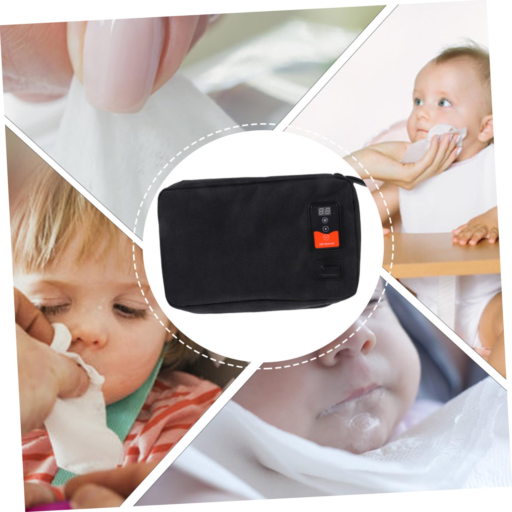 USB Feuchttuchwärmer für Babys, Tragbarer Wärmespender Schwarz | Indoor und Outdoor, Kapazität für 20–80 Einmal Wischtücher, Neopren mit Polyester und Elektrischen Elementen