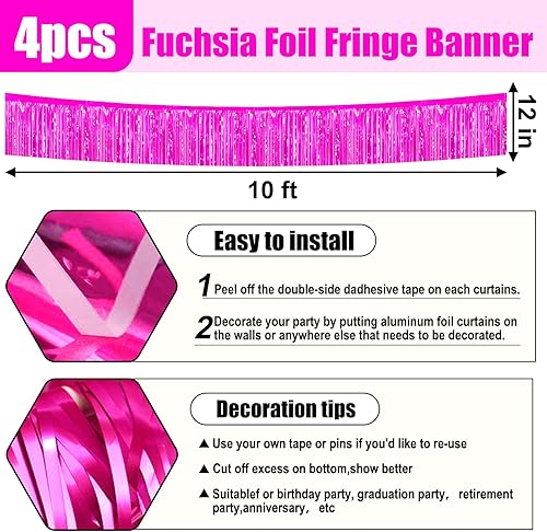 Miniatura 2 de Paquete de 4 guirnaldas largas de flecos metálicos de color rojo rosa con flecos para colgar en la pared, despedida de soltera, día de San Valentín,