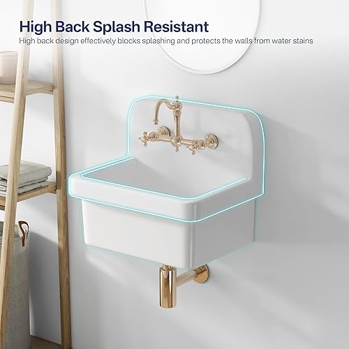 Miniatura 3 de Eridanus Fregadero utilitario de 21 pulgadas, fregadero de baño rústico montado en la pared, fregaderos modernos sobre el mostrador, 21 x 16 x 18.5