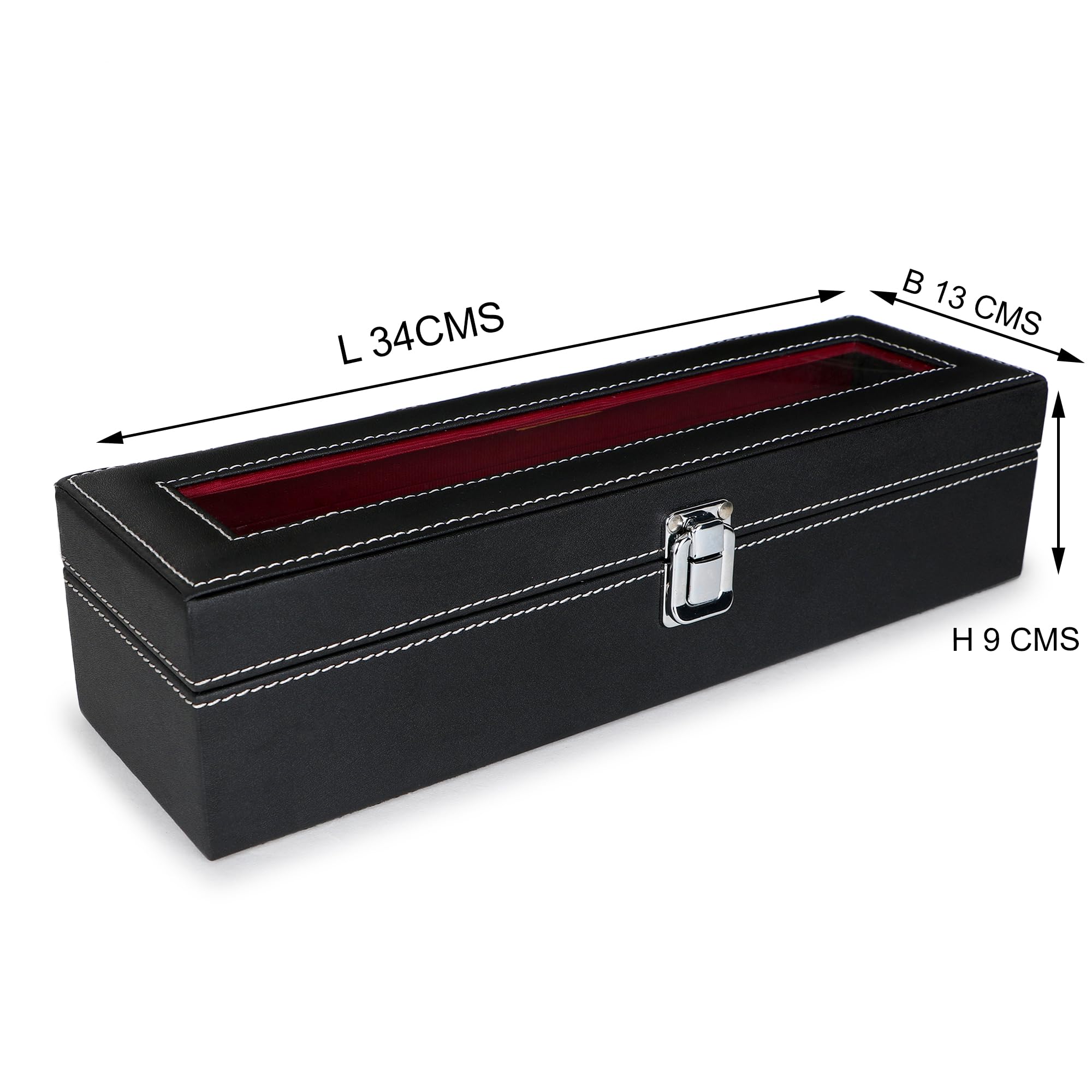 LEDO Watch Box Holder Organizer Case in 6 slots of Watches with Transparent Look Black & Cherry color Velvet 1