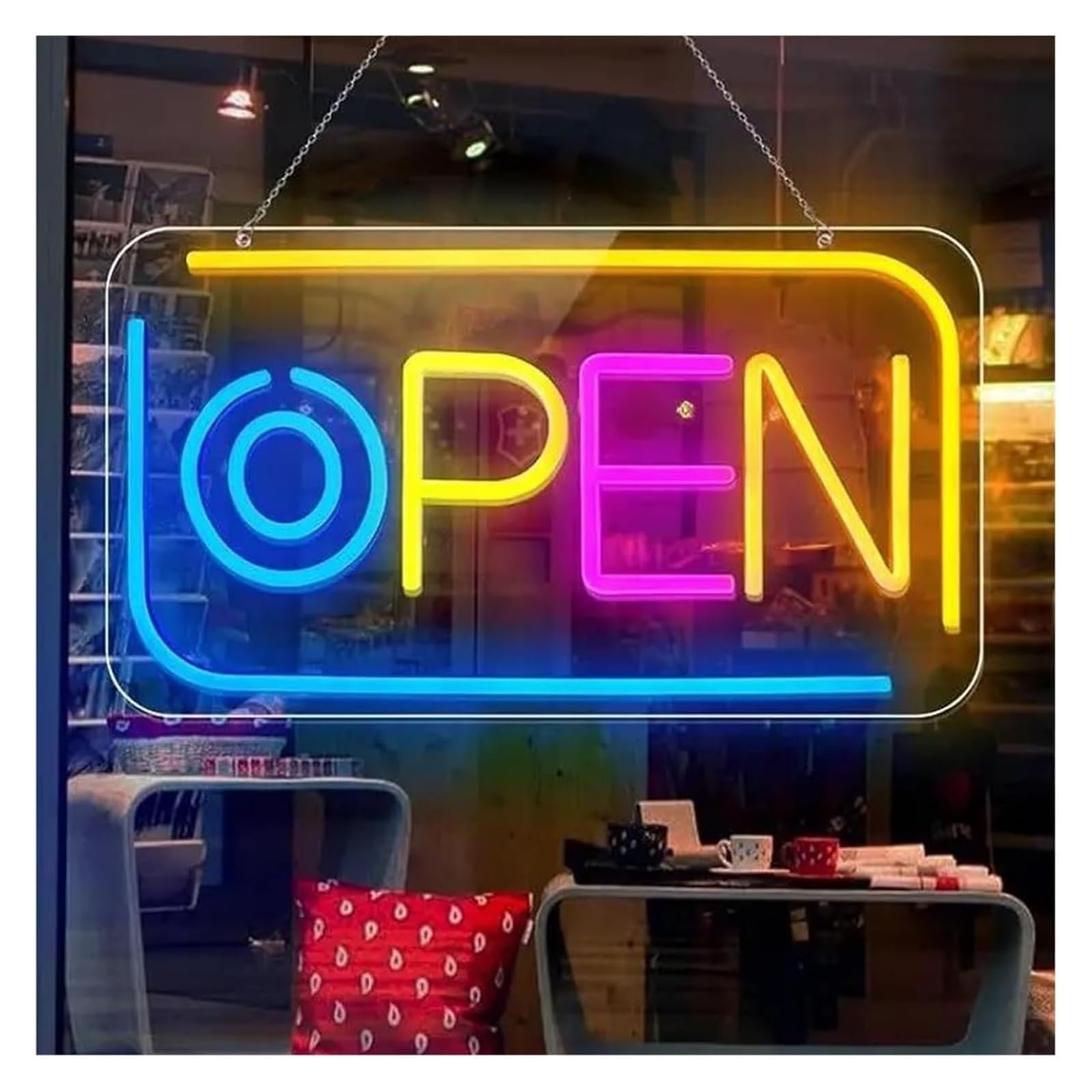 Lampe Néon Enseigne lumineuse néon colorée à intensité variable Ouvert pour devantures de magasins et restaurants