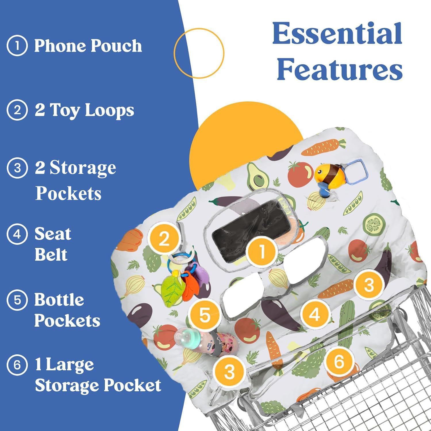 Funda para carrito de compras para bebé PILLANI, funda de silla alta para asiento de restaurante, cubierta de carrito de comestibles para bebés/niños/niños, fundas de algodón para bebés, funda para
