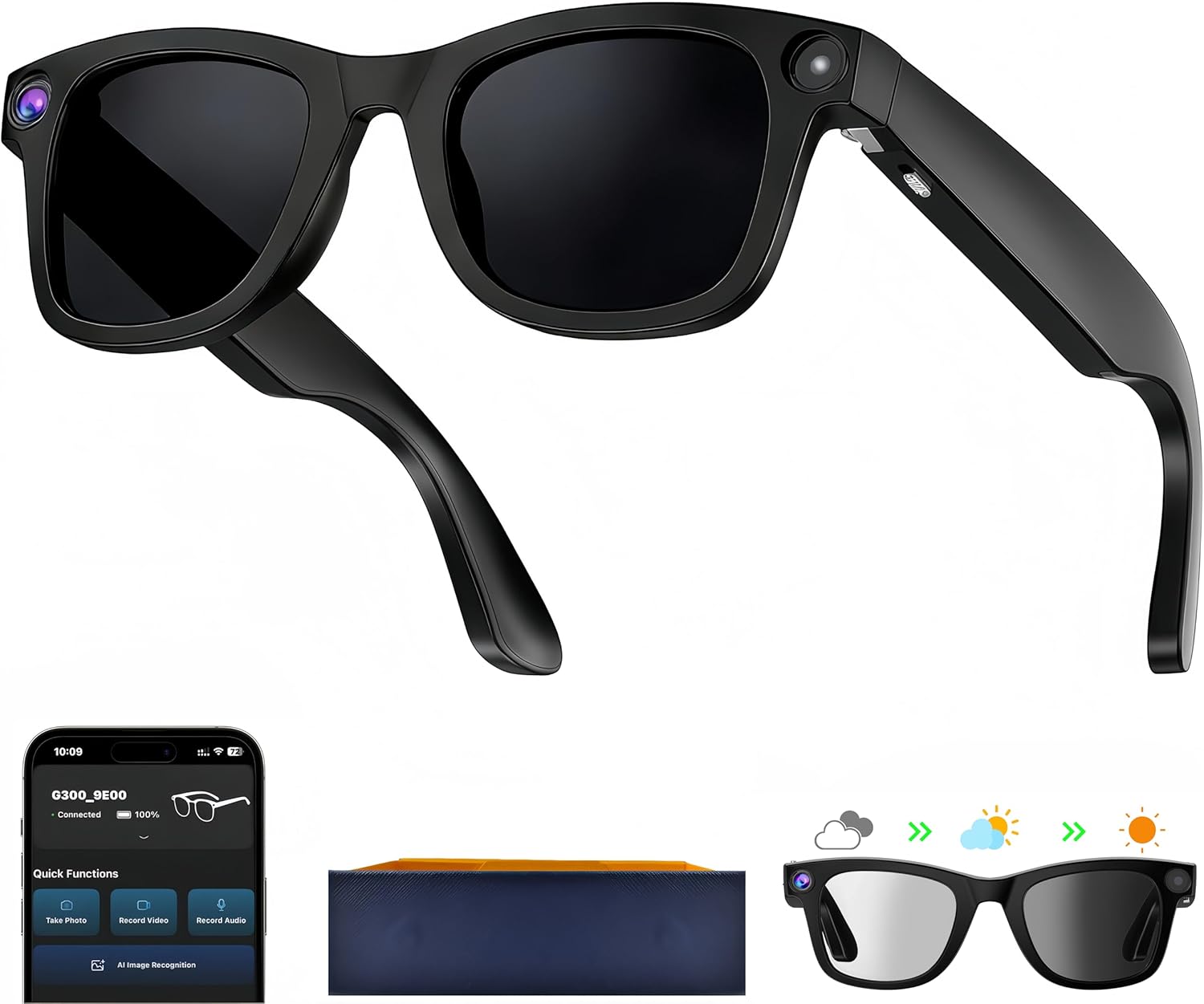 AI Smart Glasses with Camera, 8MP HD Camera Glasses for Men, AI Recording Glasses with Voice Assistant,Open-Ear Audio,Real-Time Translation,Video Recording Sunglasses for Life & Work (Photochromic)