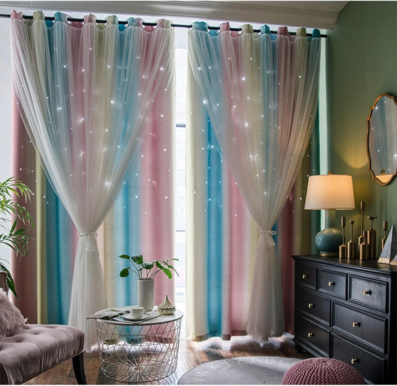 姫系 カーテン 遮光 可愛いカーテン カラー 二重カーテン おしゃれ レース 姫 一体型 厚地 無地 通気性が良い 遮光カーテン イ