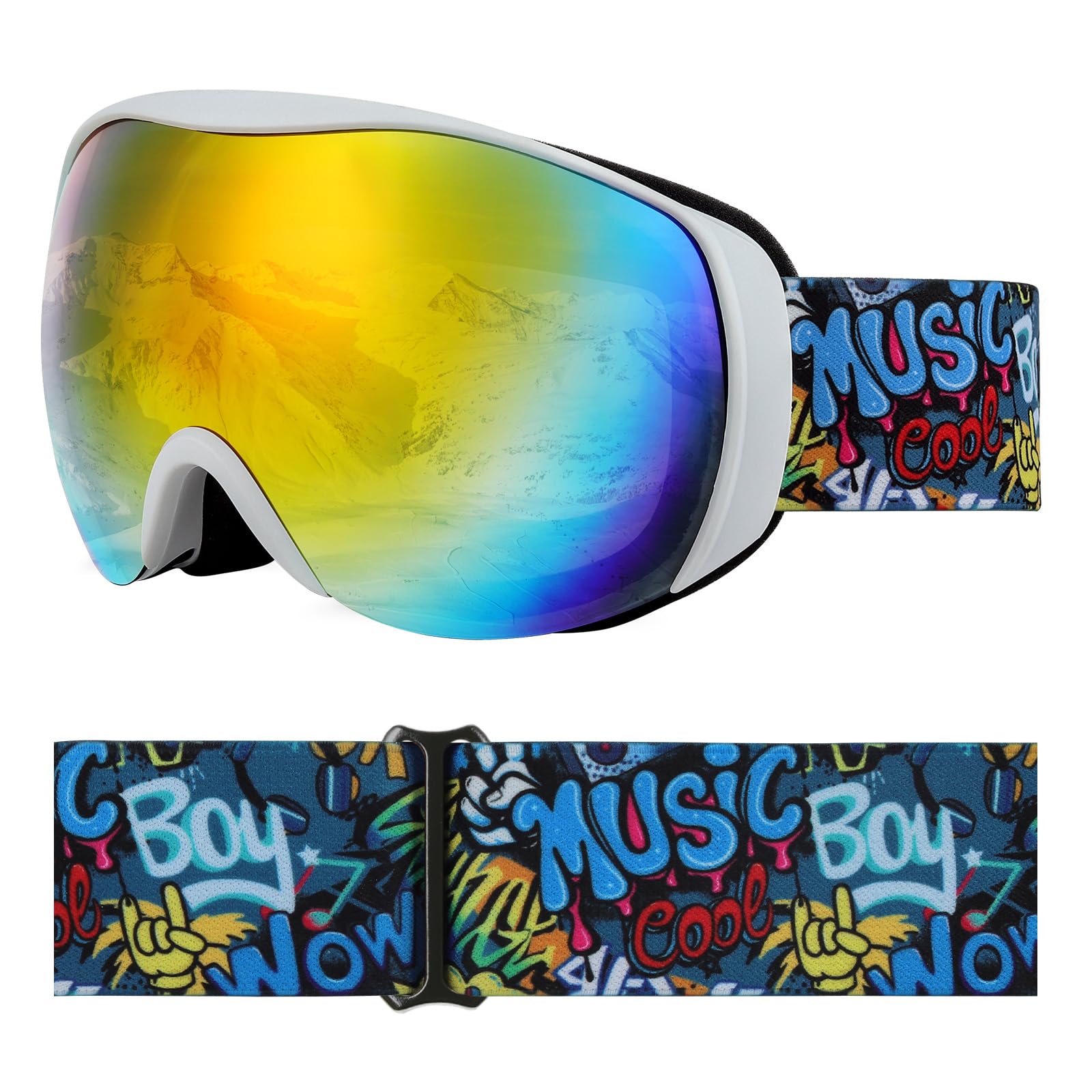 YooxArmor Gogle narciarskie dla dzieci, przeciwmgielne, snowboardowe z podwójnymi soczewkami, dla dzieci w wieku 6-14 lat, 100% ochrona UV 400, dla chłopców, dziewcząt, OTG, kompatybilne z kaskiem