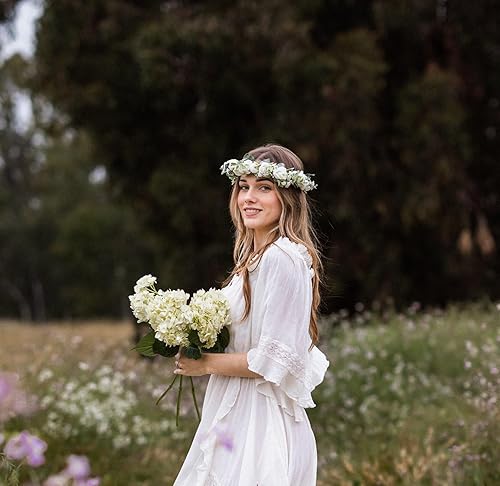 Miniatura 7 de Vividsun Diadema de flores bohemias, guirnalda floral, corona, boda, festival, fiesta, tocado (rosa blanca pequeña)
