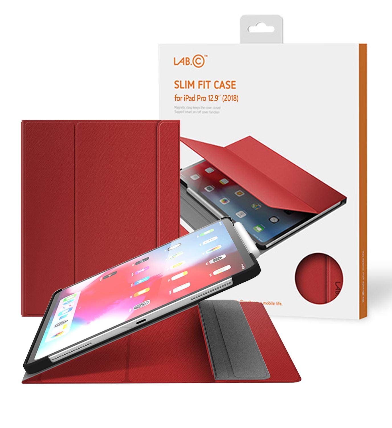Apple iPad Pro 12.9 2018 LAB.C Slim Fit Case Magnet Clasp with Smart On/Off Cover Function - Red