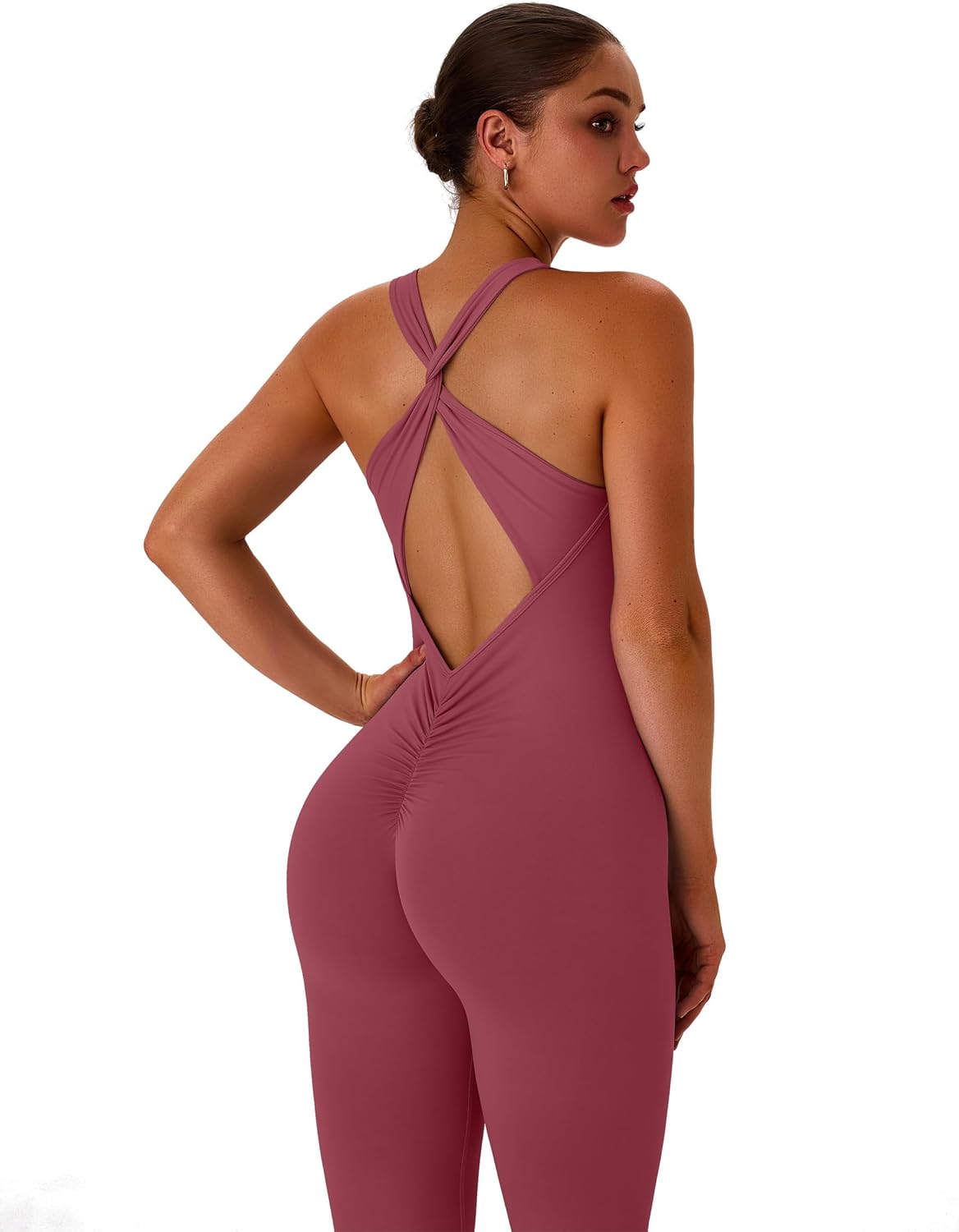TDIFFUN Flare Workout Jumpsuits for Women One Piece Sleeveless Scrunch Butt Lifting Gym Bodysuit Sexy Backless Yoga Outfits - Image 3