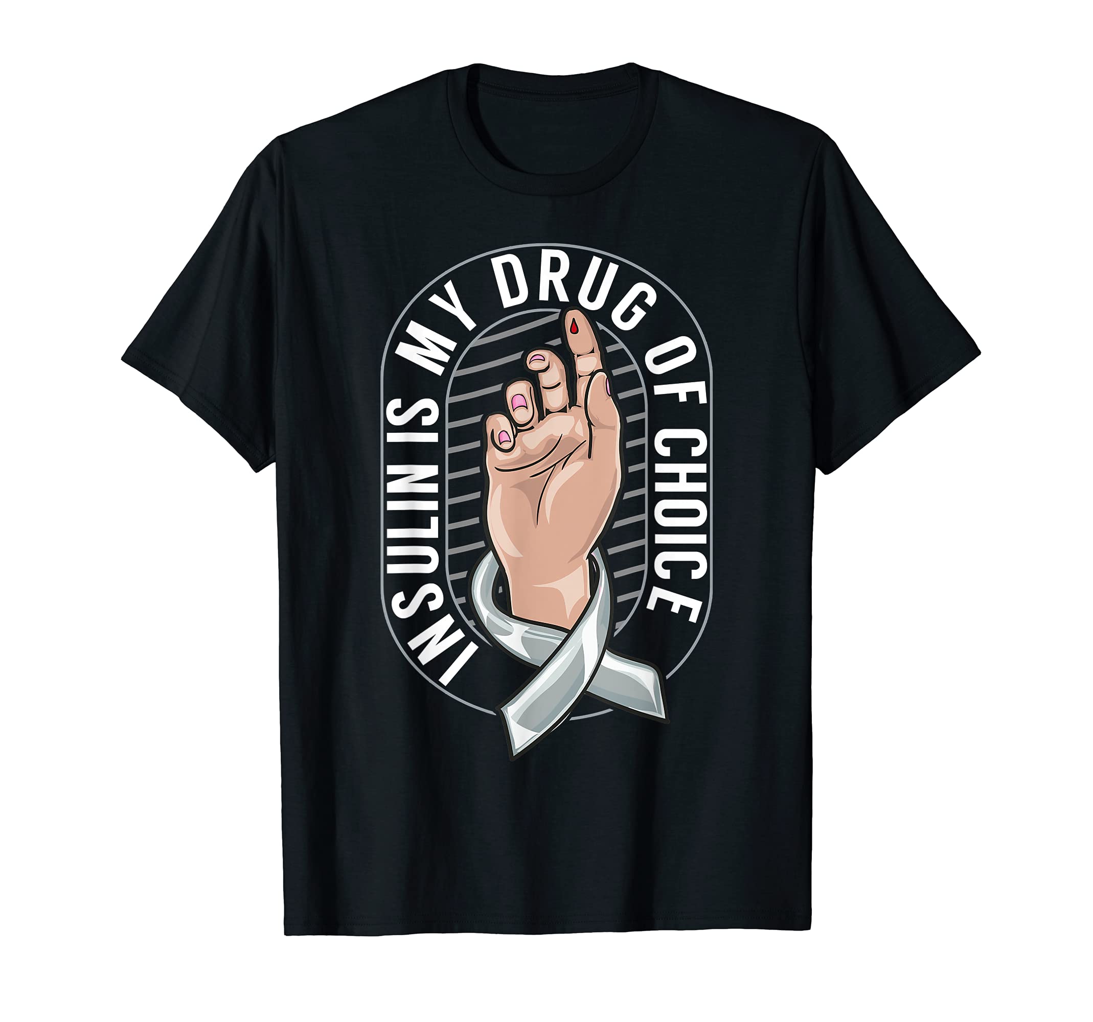 Funny Diabetes: Drug of Choice Powered By Insulin Junkie T-Shirt, Black