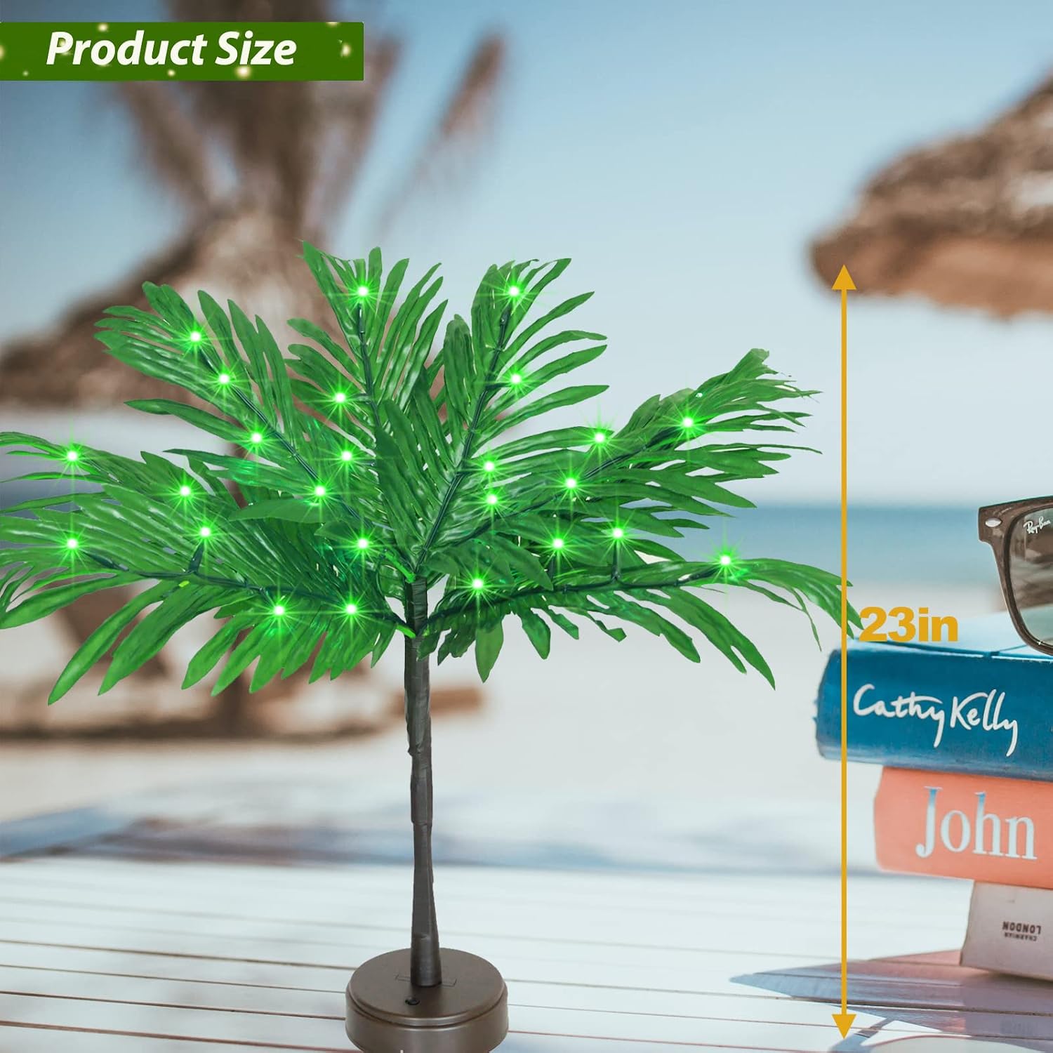 23In Lighted Palm Tree Table Decor, Tropical Artificial Palm Tree Lights | Battery USB Powered LED Mini Light Up Branches, Table Centerpiece for Luau Summer Hawaiian Party Tiki Bar Home Decor