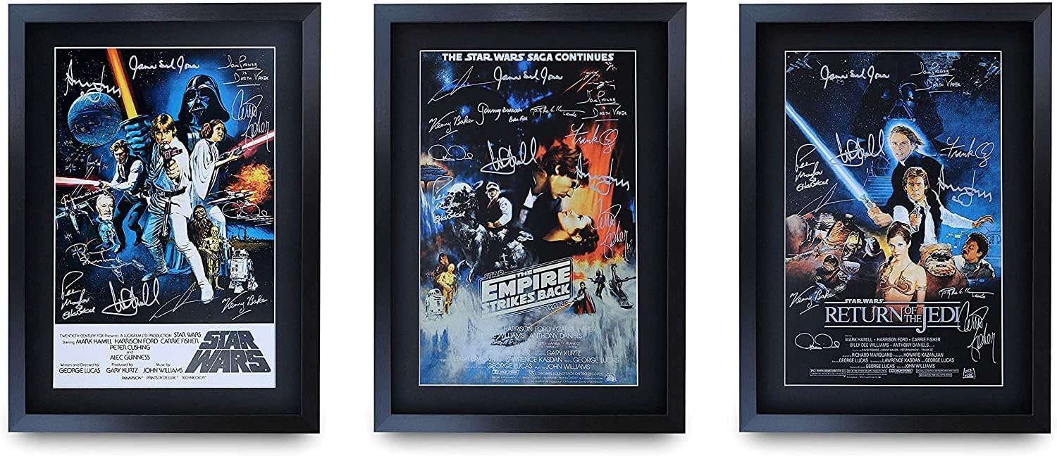 HWC Trading A3 FR The Star Wars Trilogy Movie Poster Collection Cast Signed Gift Framed Printed Autograph Mark Hamill Harrison Ford Carrie Fisher Alec Guinness Gifts Print Photo Picture Display