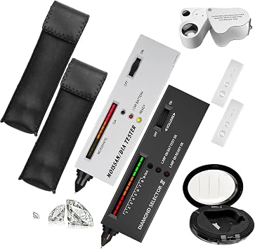 2Pcs Professional Moissan Diamond Tester, High Accuracy Jewelry Diamond Tester Pen Professional Diamond Detector with 30X 60X Mini LED Foldable Magnifying