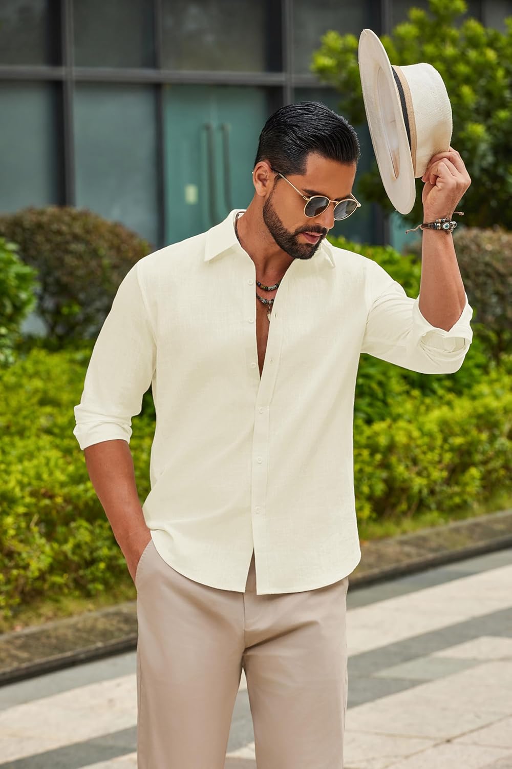 COOFANDY Men's Casual Button Down Shirts Long Sleeve Cotton Beach Wedding Shirt Summer Linen Shirt for Men - Image 8